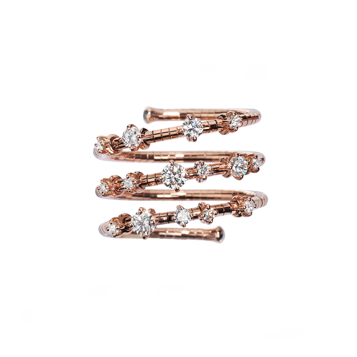 Mattia Cielo 18K Rose Gold 3 Row Spiral Diamond Ring-53162