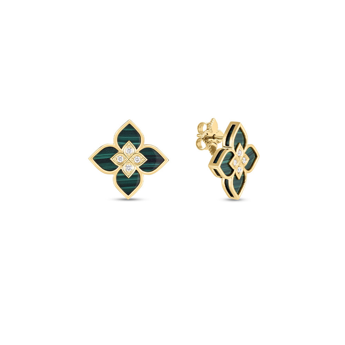 Roberto Coin 18K Yellow Gold Venetian Princess Small Malachite & Diamond Earrings-51408