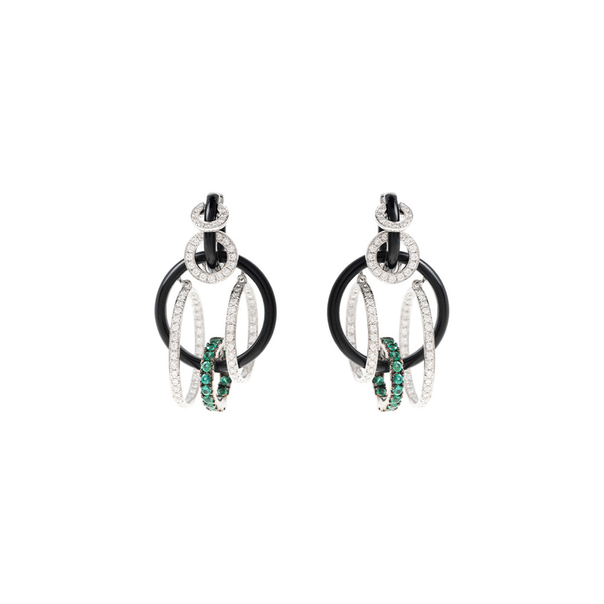 Nikos Koulis 18K White Gold Oui Diamond and Emerald Hoop Earrings-57883 Product Image