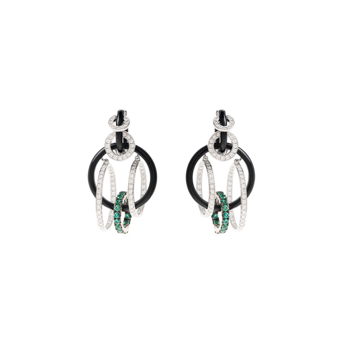 Nikos Koulis 18K White Gold Oui Diamond and Emerald Hoop Earrings-57883