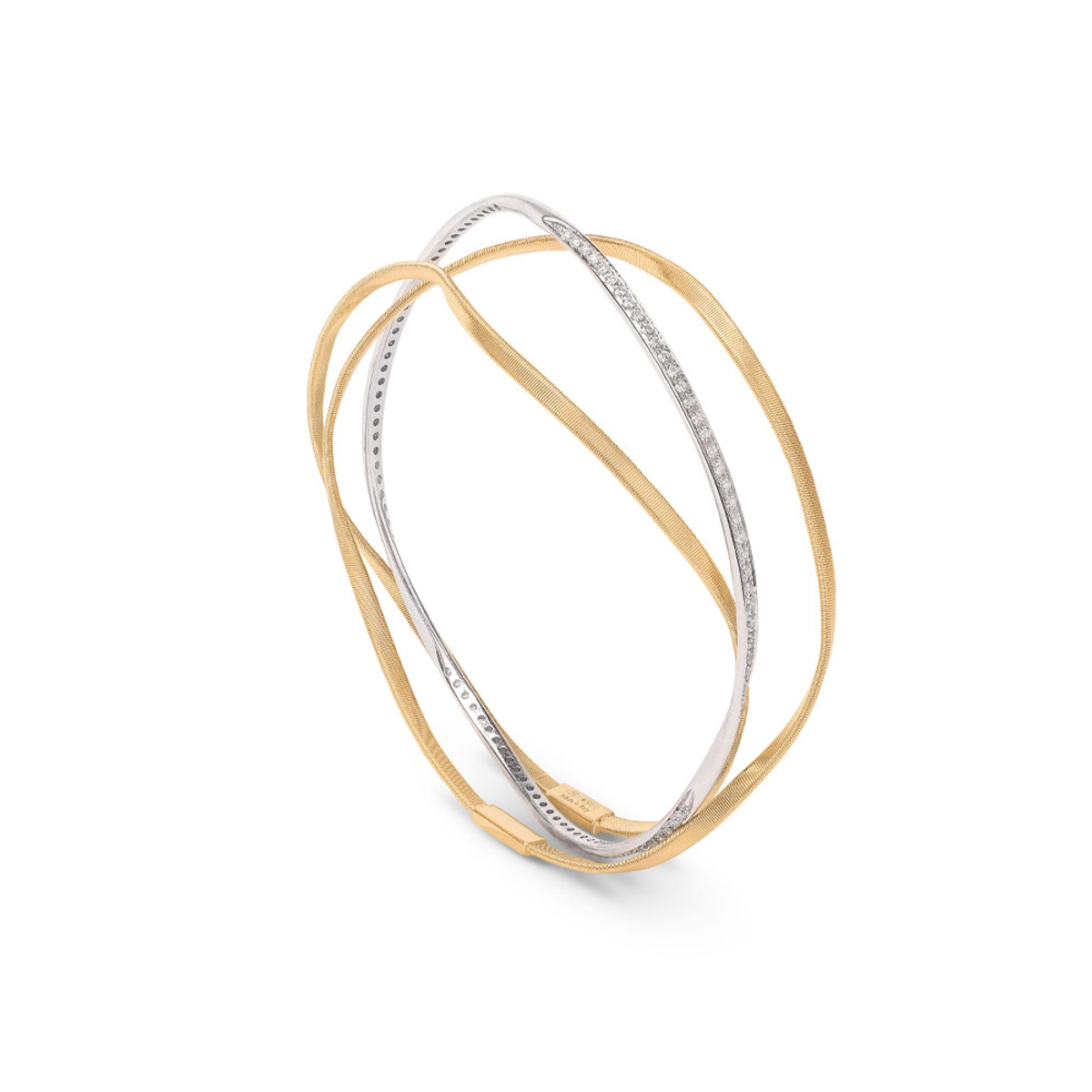 Marco Bicego Marrakech Collection 18K Yellow Gold 3 Row Diamond Hand Twisted Bangle-54253
