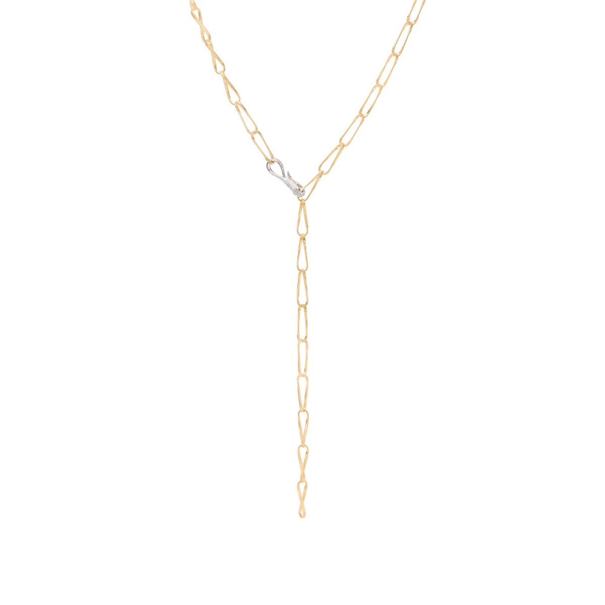 Marco Bicego Marrakech Collection 18K Yellow Gold Onde Diamond Hand Twisted Lariat Link Necklace-54256
