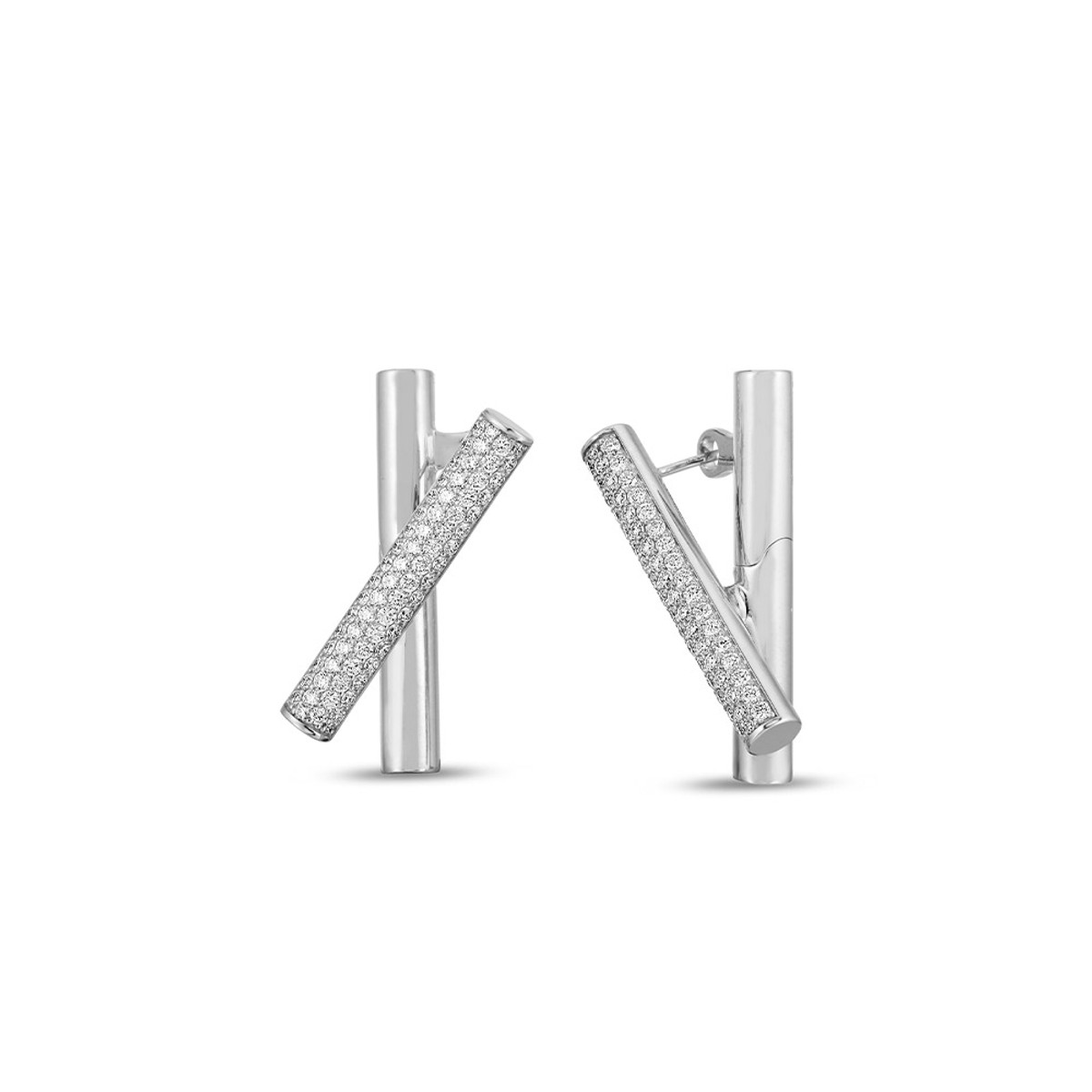 Roberto Coin 18K White Gold Domino Diamond Crossover Earrings-57364 Product Image