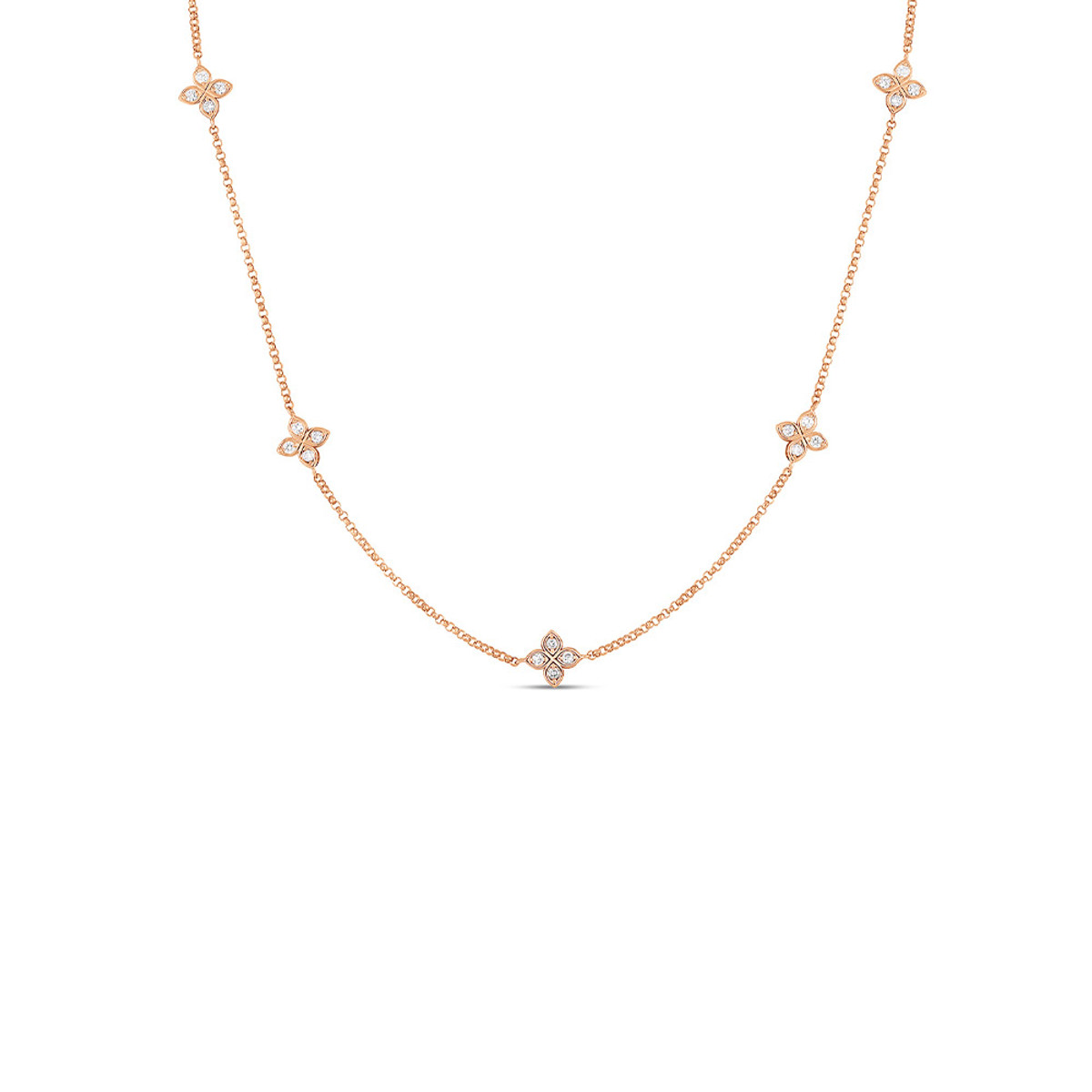 Roberto Coin 18K Rose Gold Love By The Inch 5 Station Flower Necklace-57376