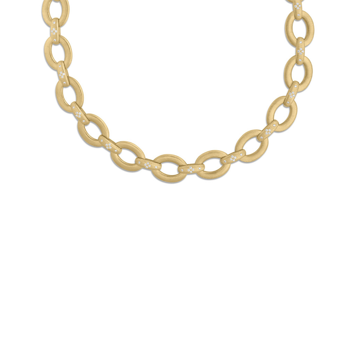 Roberto Coin 18K Yellow Gold Duchessa Satin Finish & Diamond Accent Oval Link Necklace-57392 Product Image