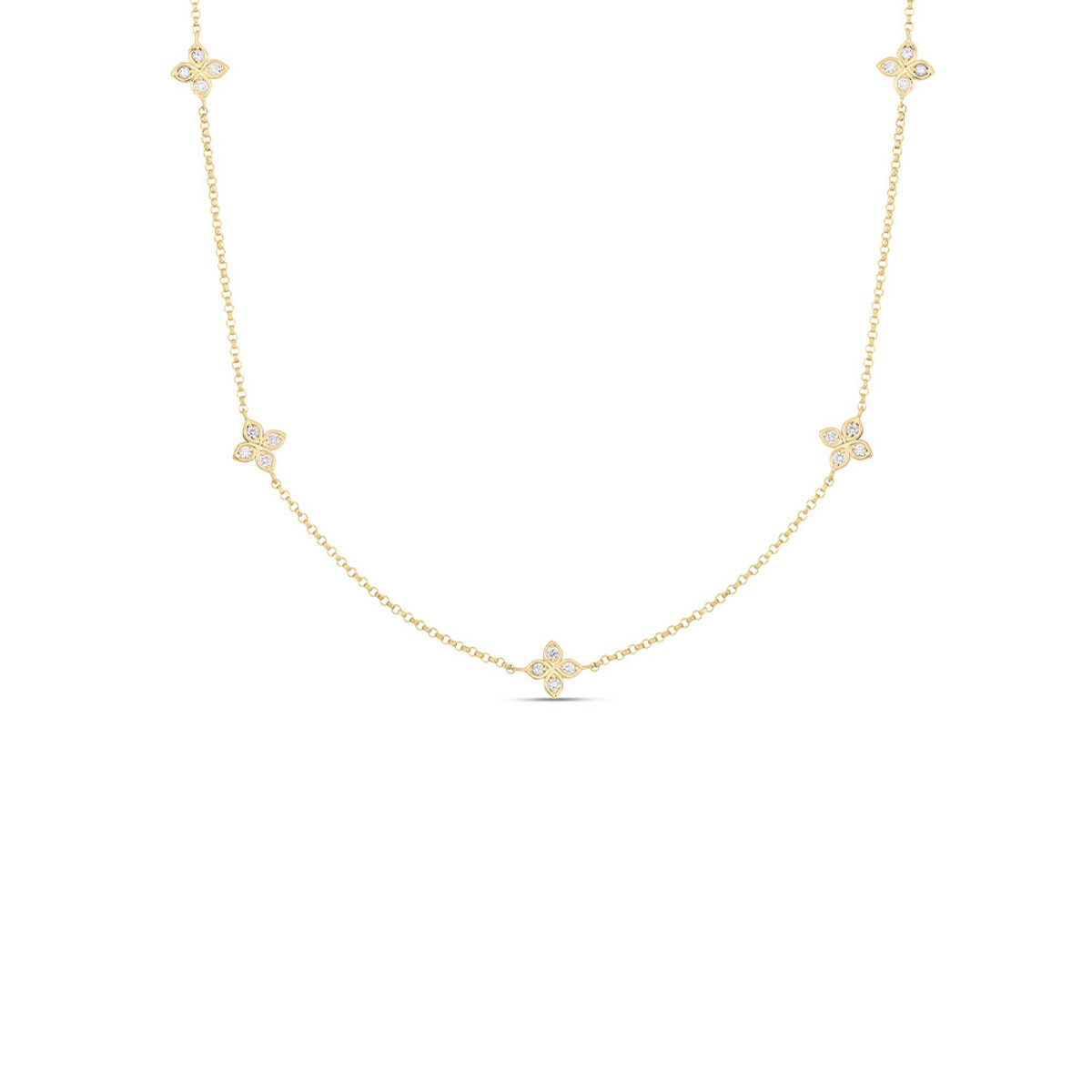 Roberto Coin 18K Yellow Gold Love By The Inch 5 Station Flower Necklace-57393