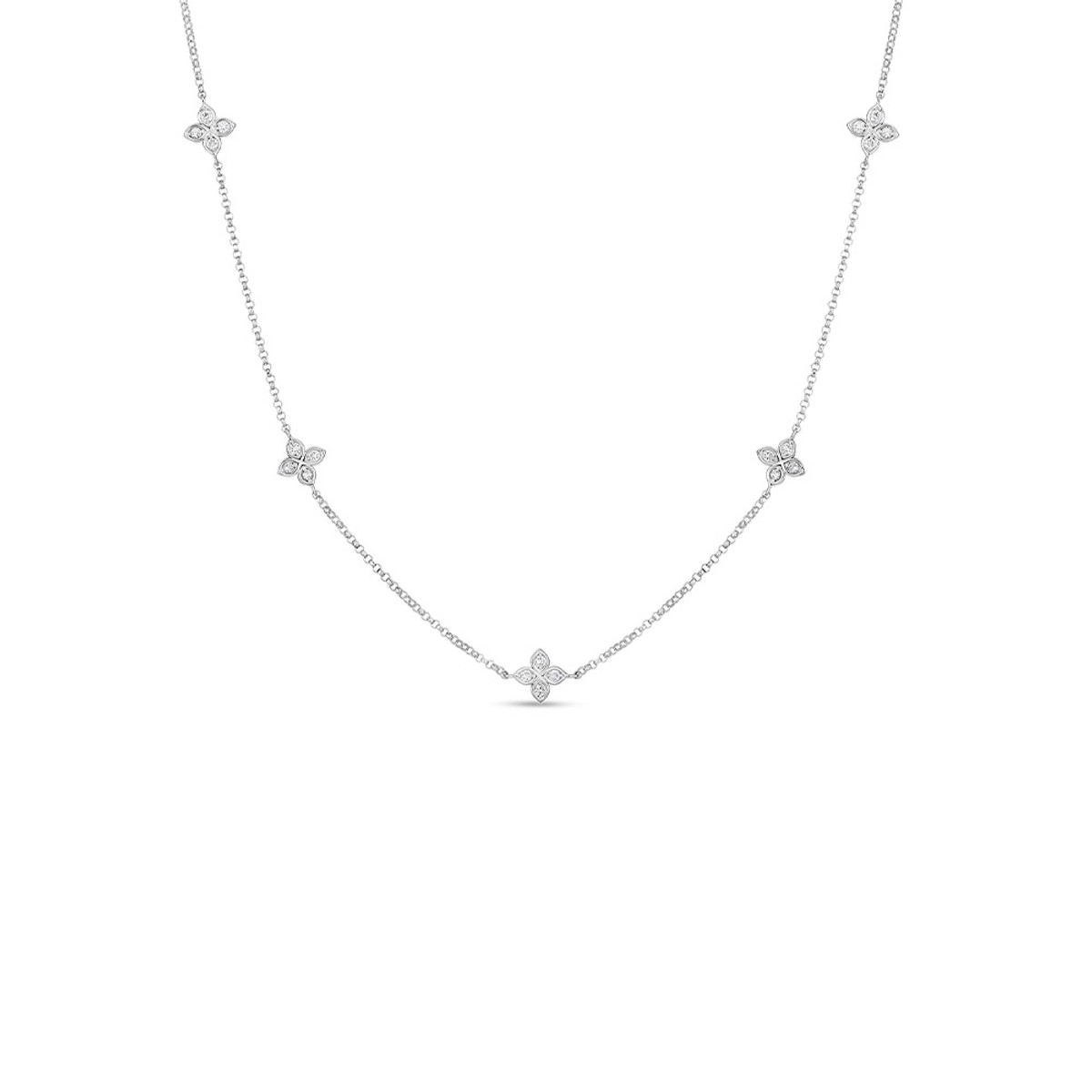 Roberto Coin 18K White Gold Love By The Inch 5 Station Flower Necklace-57383