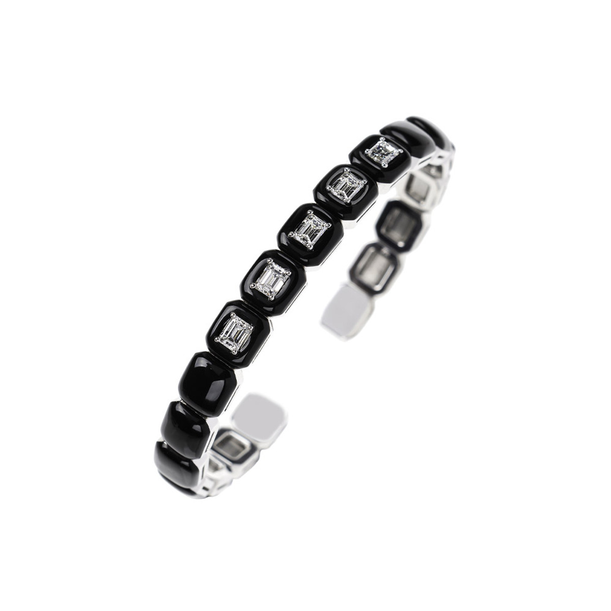 Nikos Koulis 18K White Gold Black Enamel Diamond Cuff Bracelet-41552