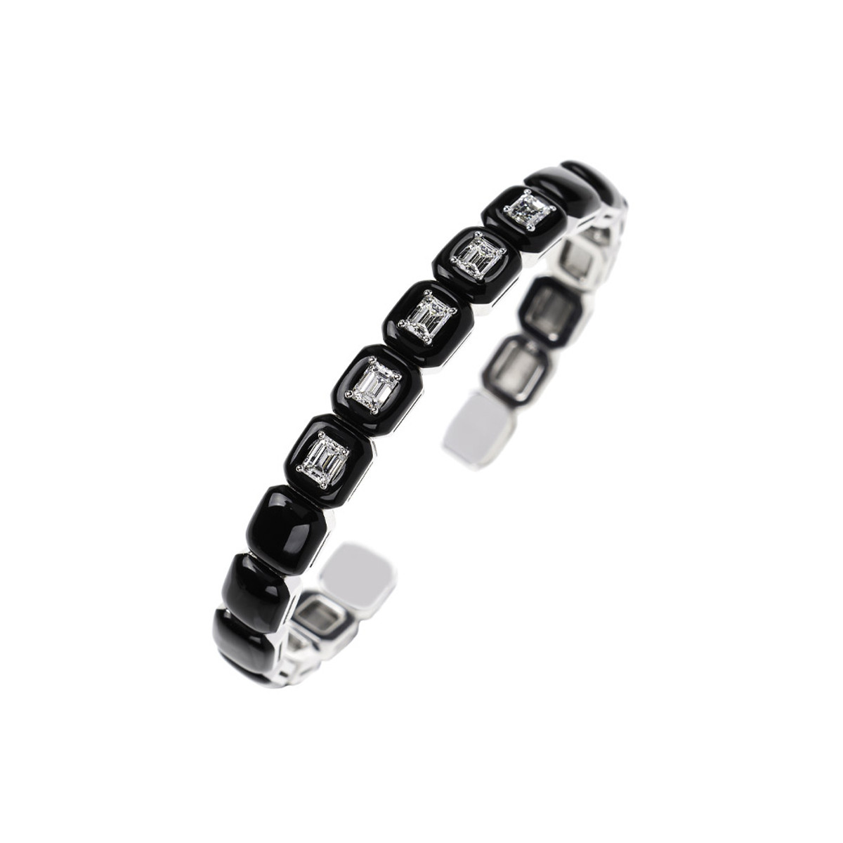 Nikos Koulis 18K White Gold Black Enamel Diamond Cuff Bracelet-41552 Product Image