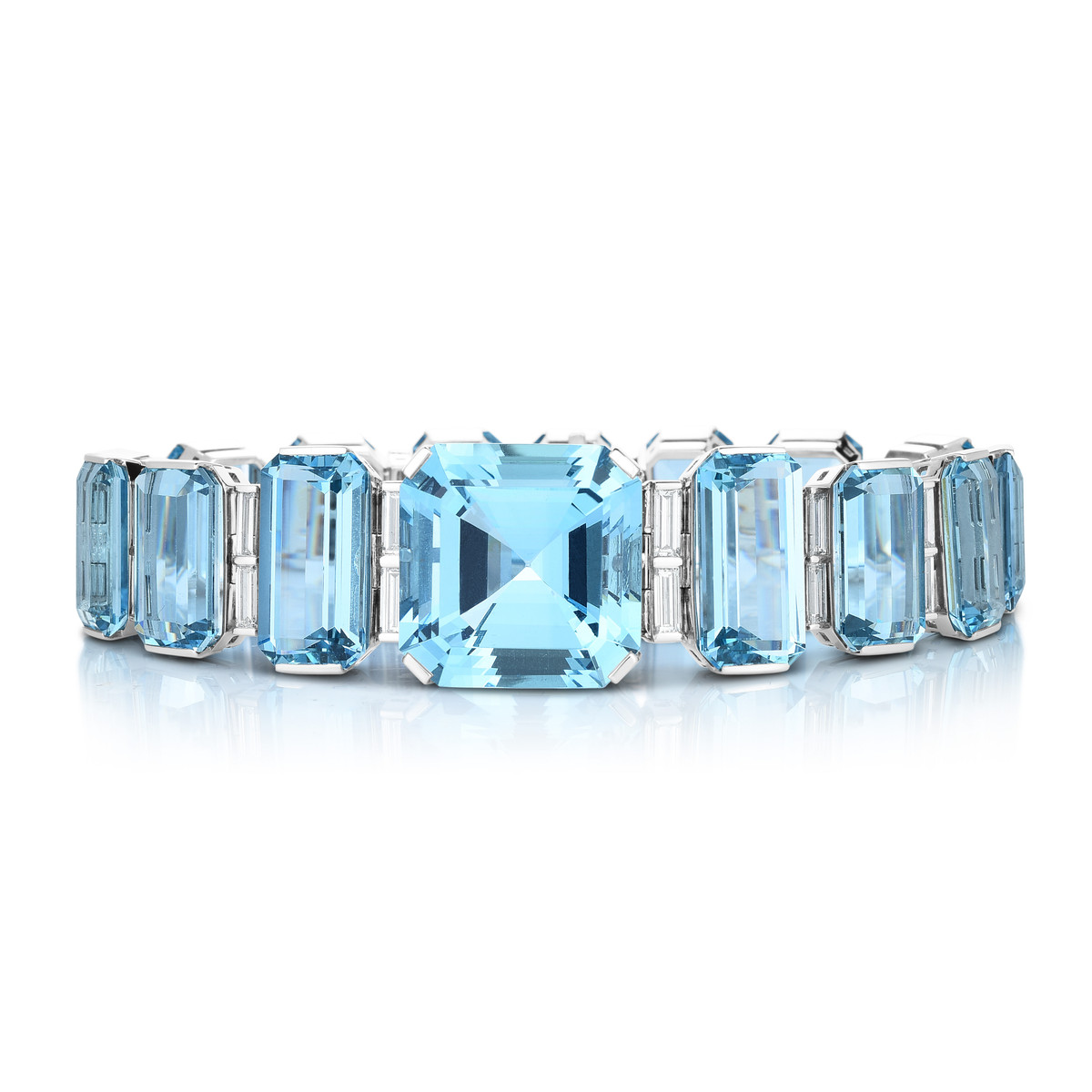 Hyde Park Collection Platinum Aquamarine & Diamond Bracelet-54470