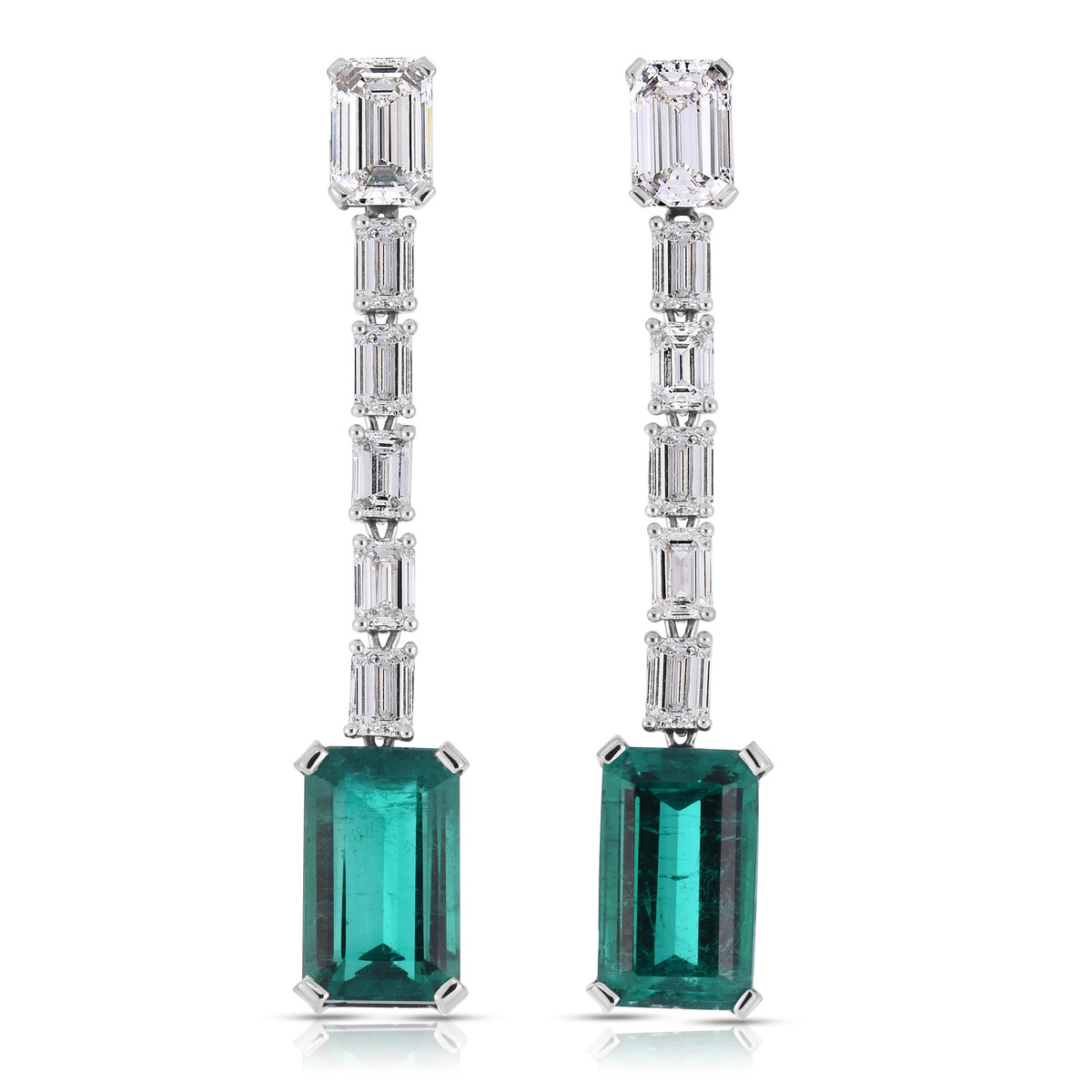 Hyde Park Collection Platinum Emerald & Diamond Earrings-54458