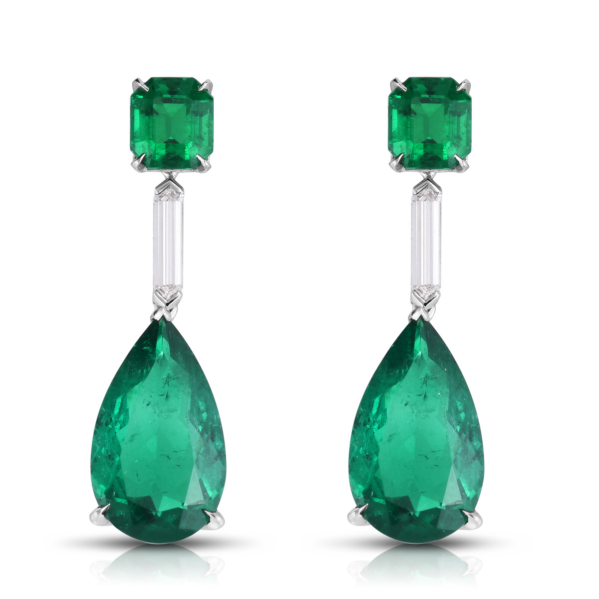 Hyde Park Collection Platinum Emerald & Diamond Earrings-54460