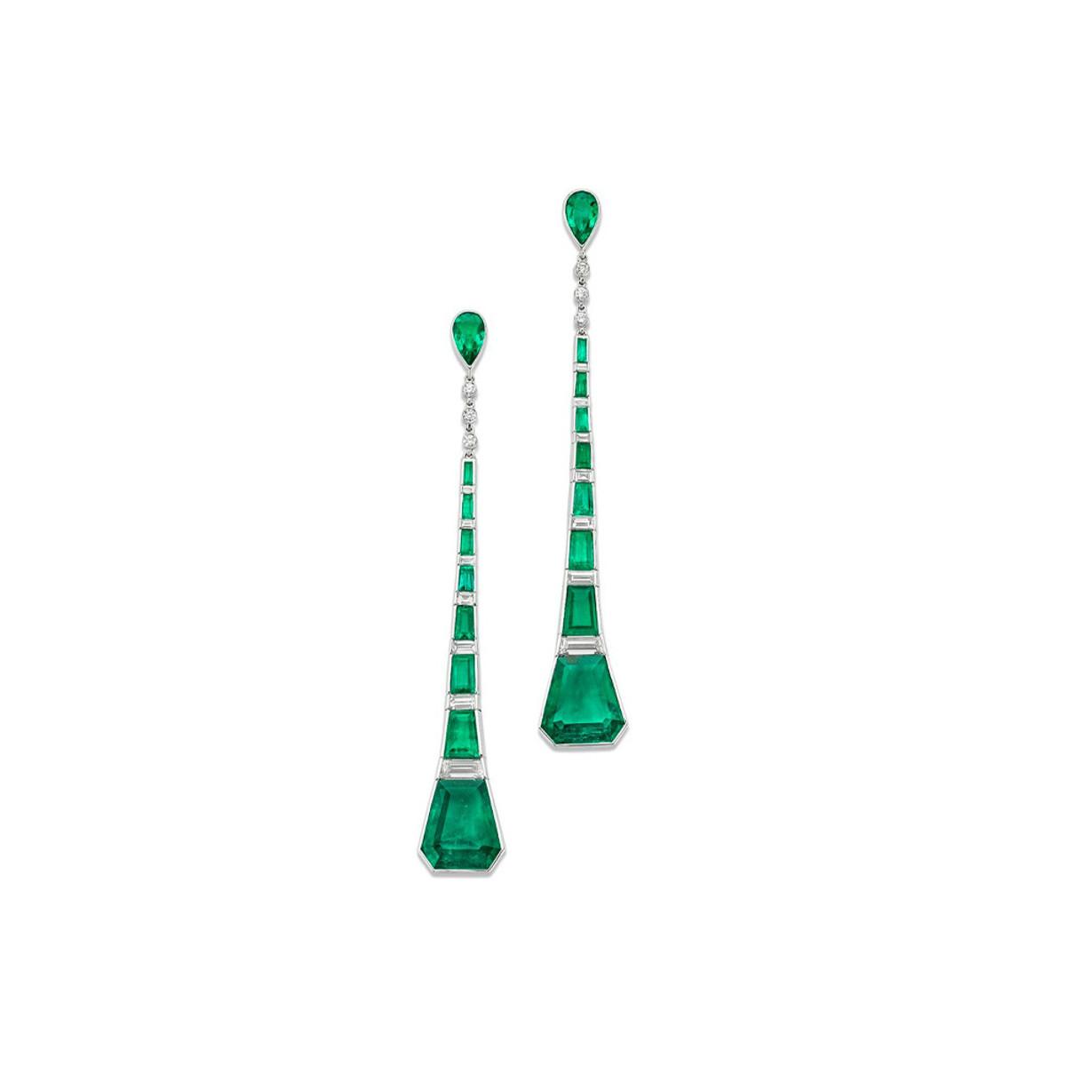 Hyde Park Collection Platinum Emerald & Diamond Earrings-54468 Product Image