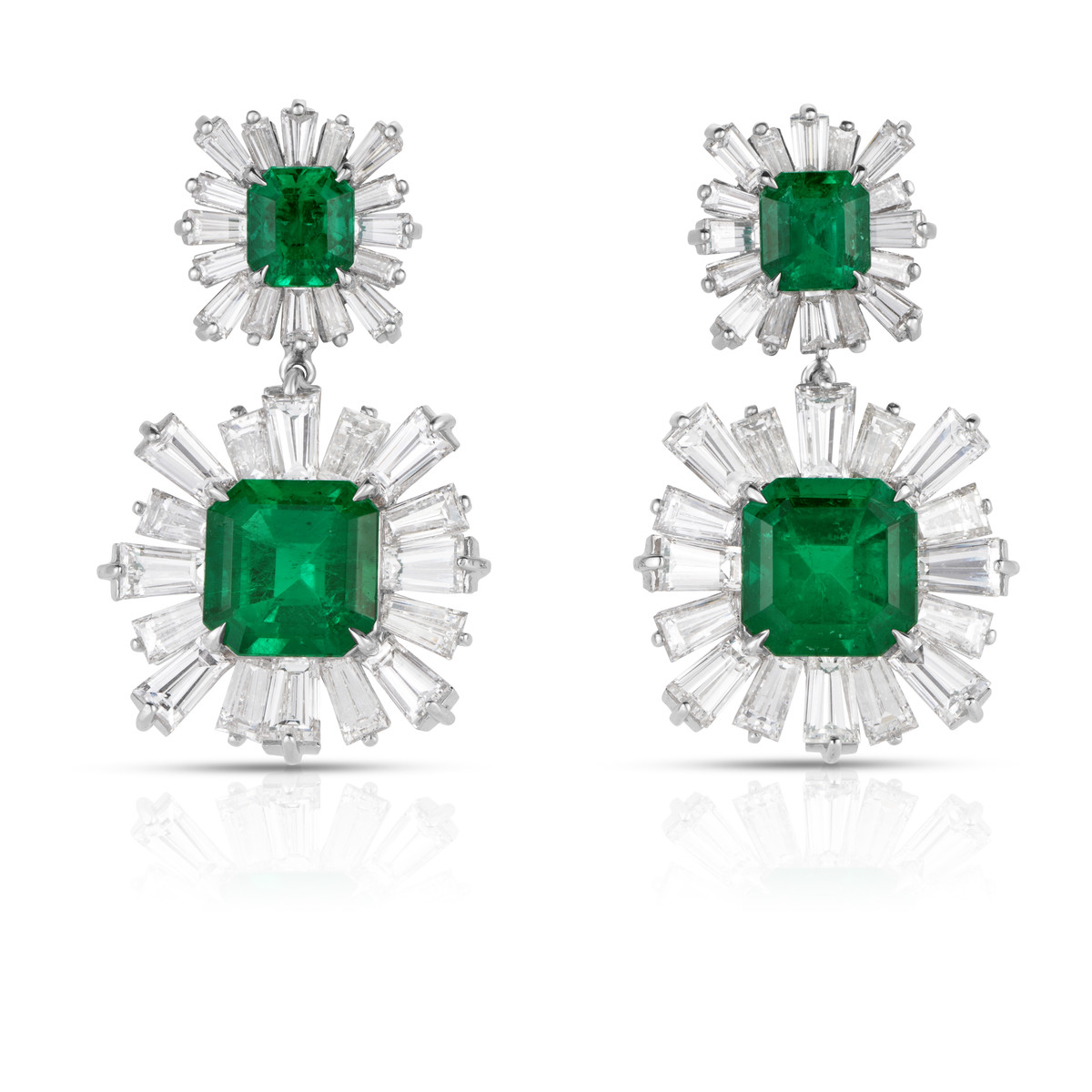 Hyde Park Collection Platinum Emerald & Diamond Earrings-54466
