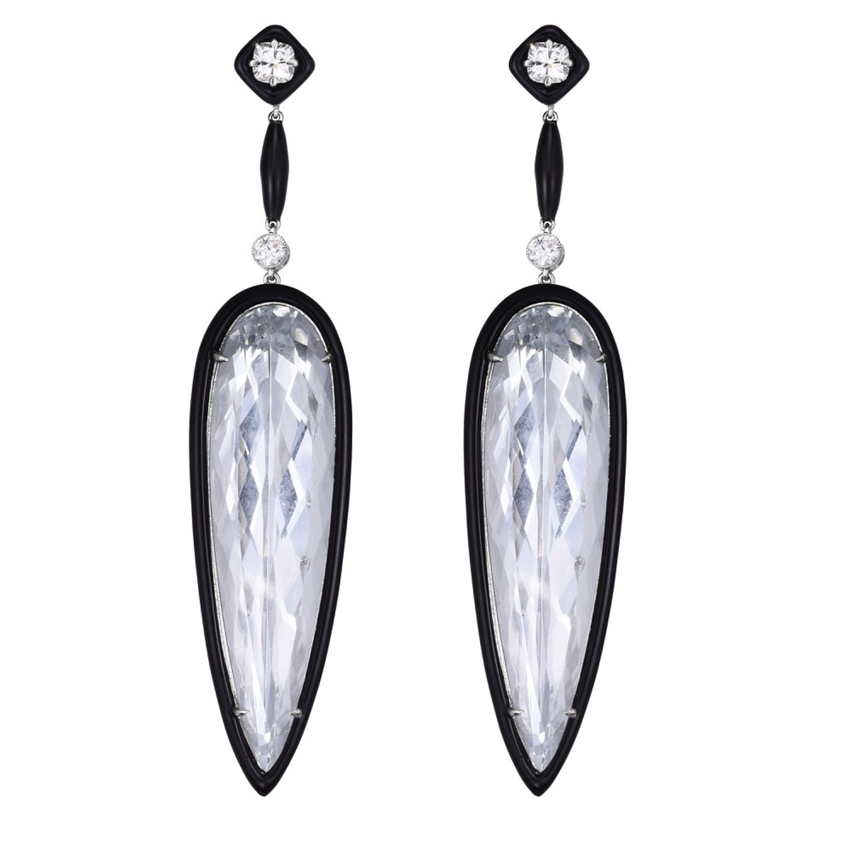 Hyde Park Collection Platinum Crystal, Diamond & Enamel Earrings-54456
