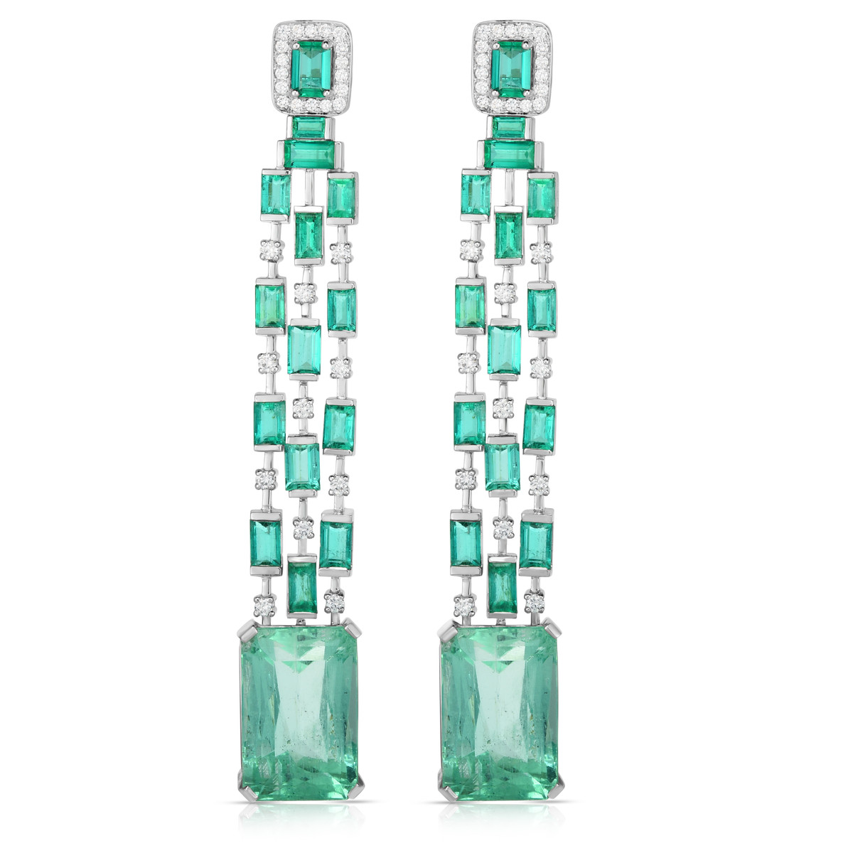 Hyde Park Collection 18K White Gold Emerald & Diamond Earrings-54472