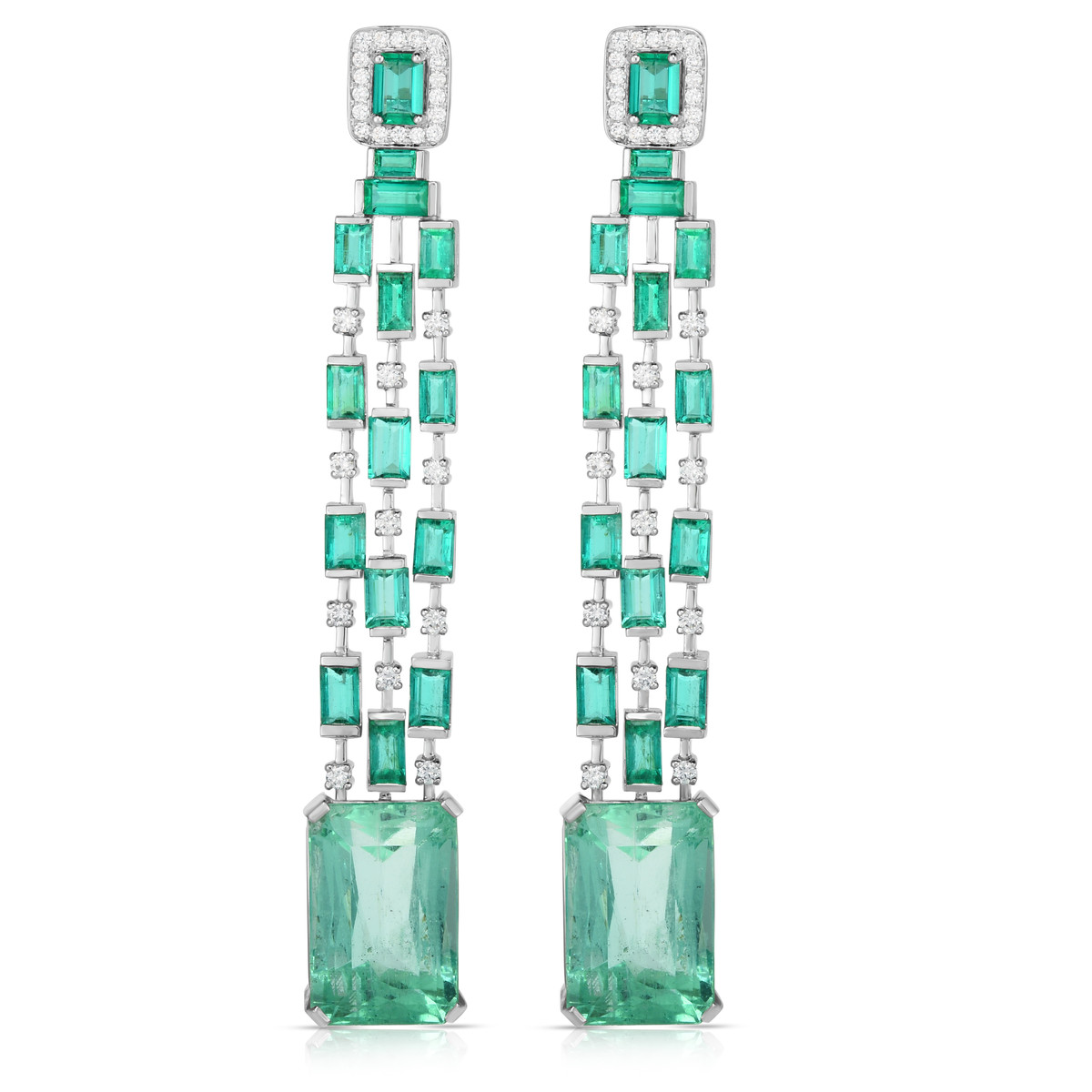 Hyde Park Collection 18K White Gold Emerald & Diamond Earrings-54472 Product Image