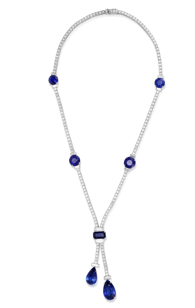 Hyde Park Collection Platinum Sapphire & Diamond Lariat Necklace-54478 Product Image