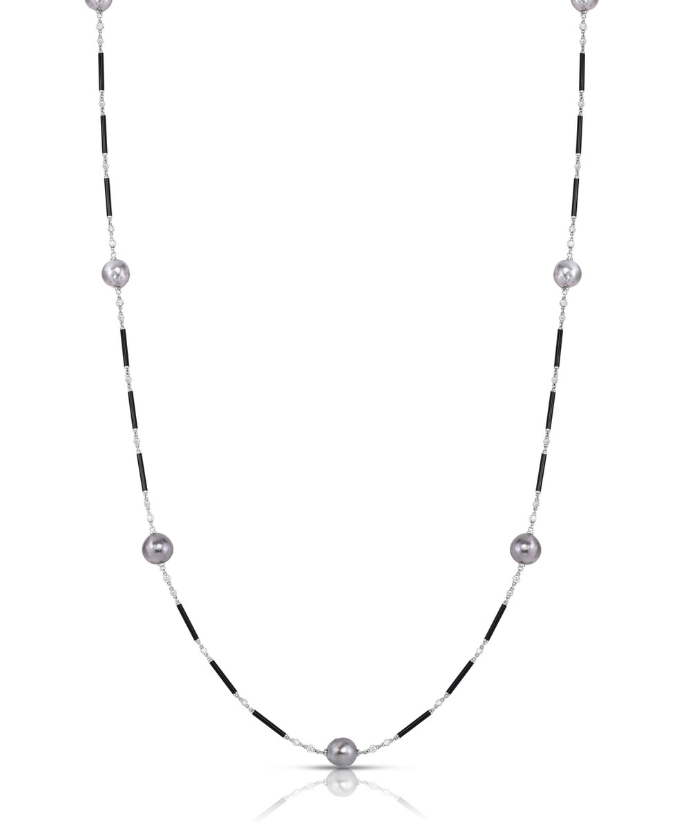 Hyde Park Collection Platinum & 18K White Gold Pearl, Diamond & Enamel Station Necklace-54479 Product Image