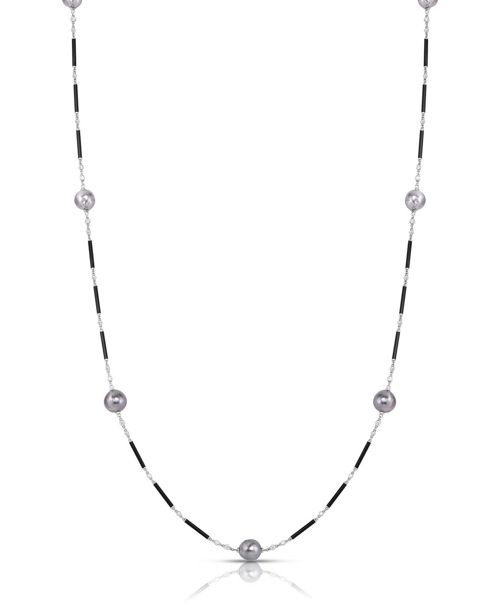 Hyde Park Collection Platinum & 18K White Gold Pearl, Diamond & Enamel Station Necklace-54479