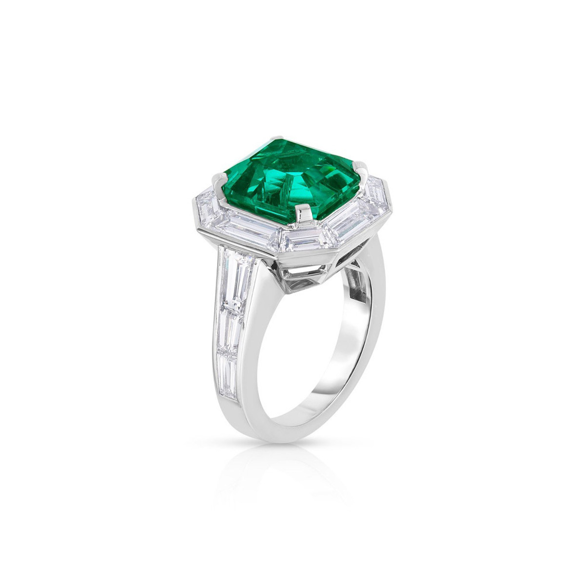 Hyde Park Collection Platinum Emerald & Diamond Halo Ring-54481