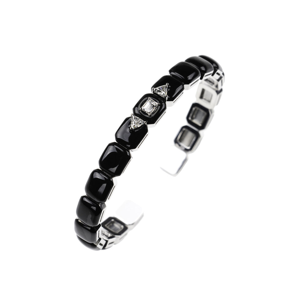 Nikos Koulis 18K White Gold Oui Black Enamel Diamond Cuff-58407 Product Image