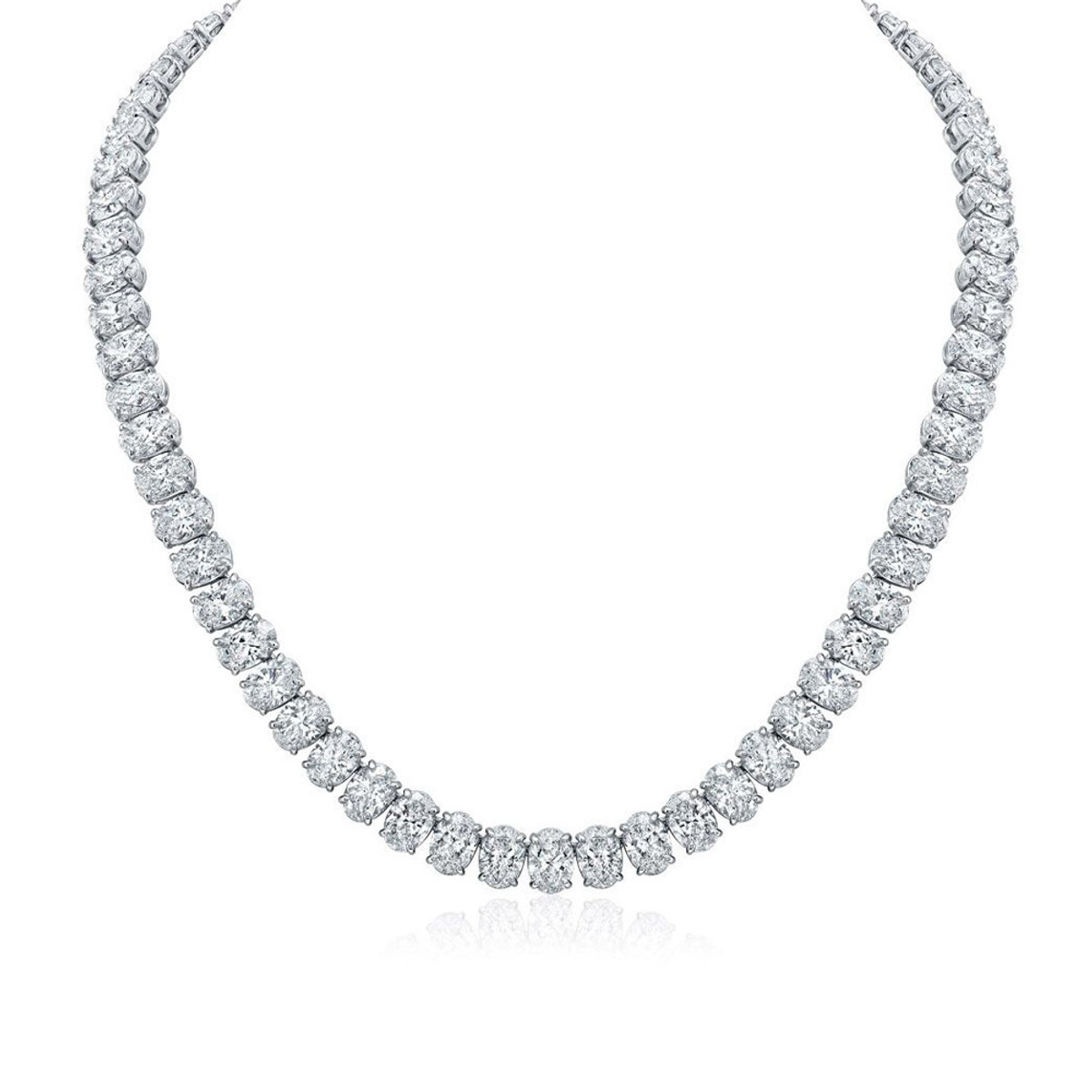 Hyde Park Collection Platinum Oval Diamond Line Necklace-56133