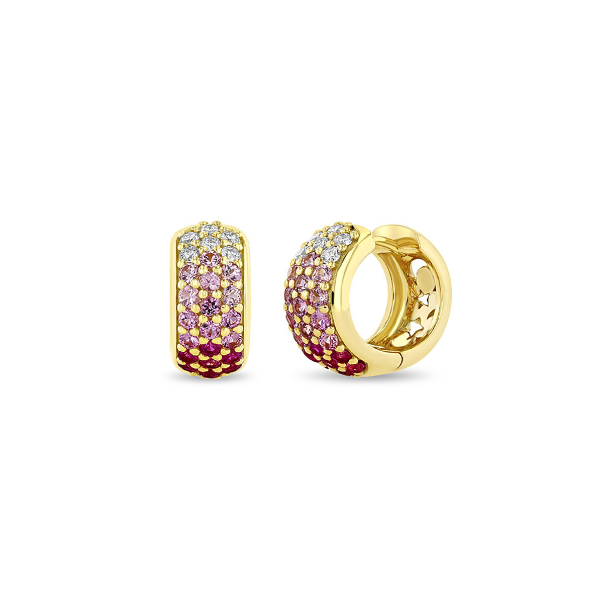 Future Fortune 18K Yellow Gold  Euphoria Pink Sapphire & Diamond Huggie Earrings-55979 Product Image