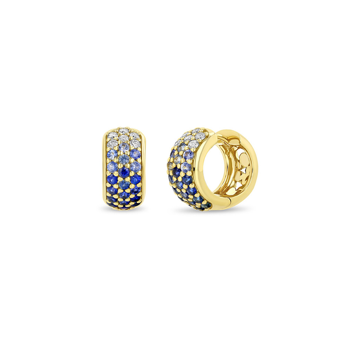 Future Fortune 18K Yellow Gold  Euphoria Blue Sapphire & Diamond Huggie Earrings-55978 Product Image