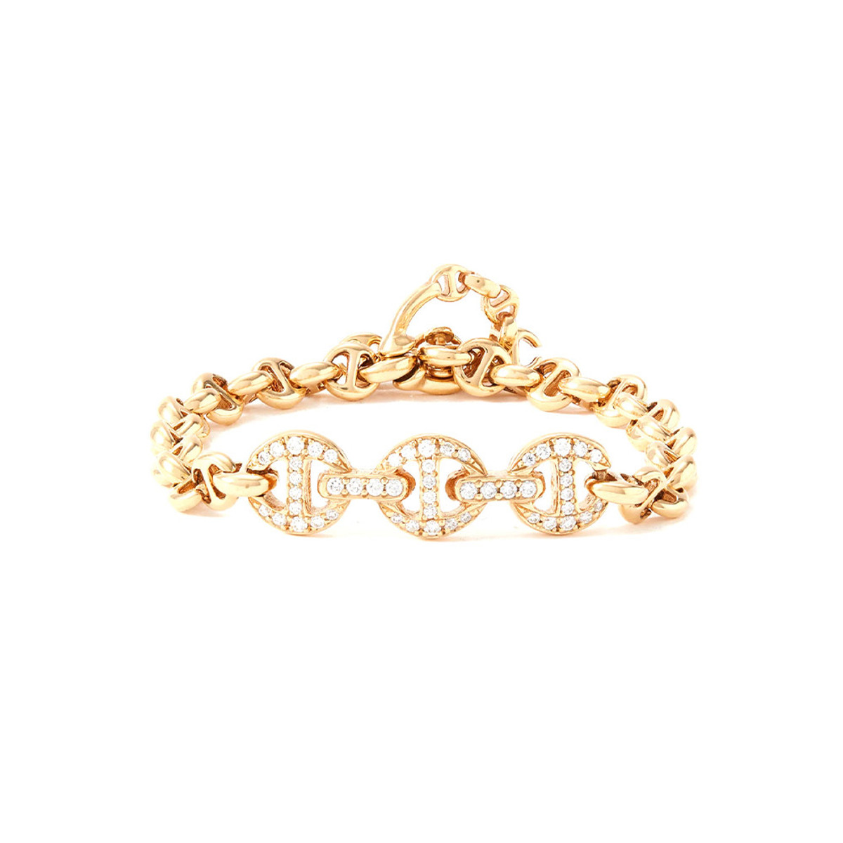 Hoorsenbuhs 18K Yellow Gold Open-Link Tri-Pendant ID Toggle Diamond Bracelet-57465