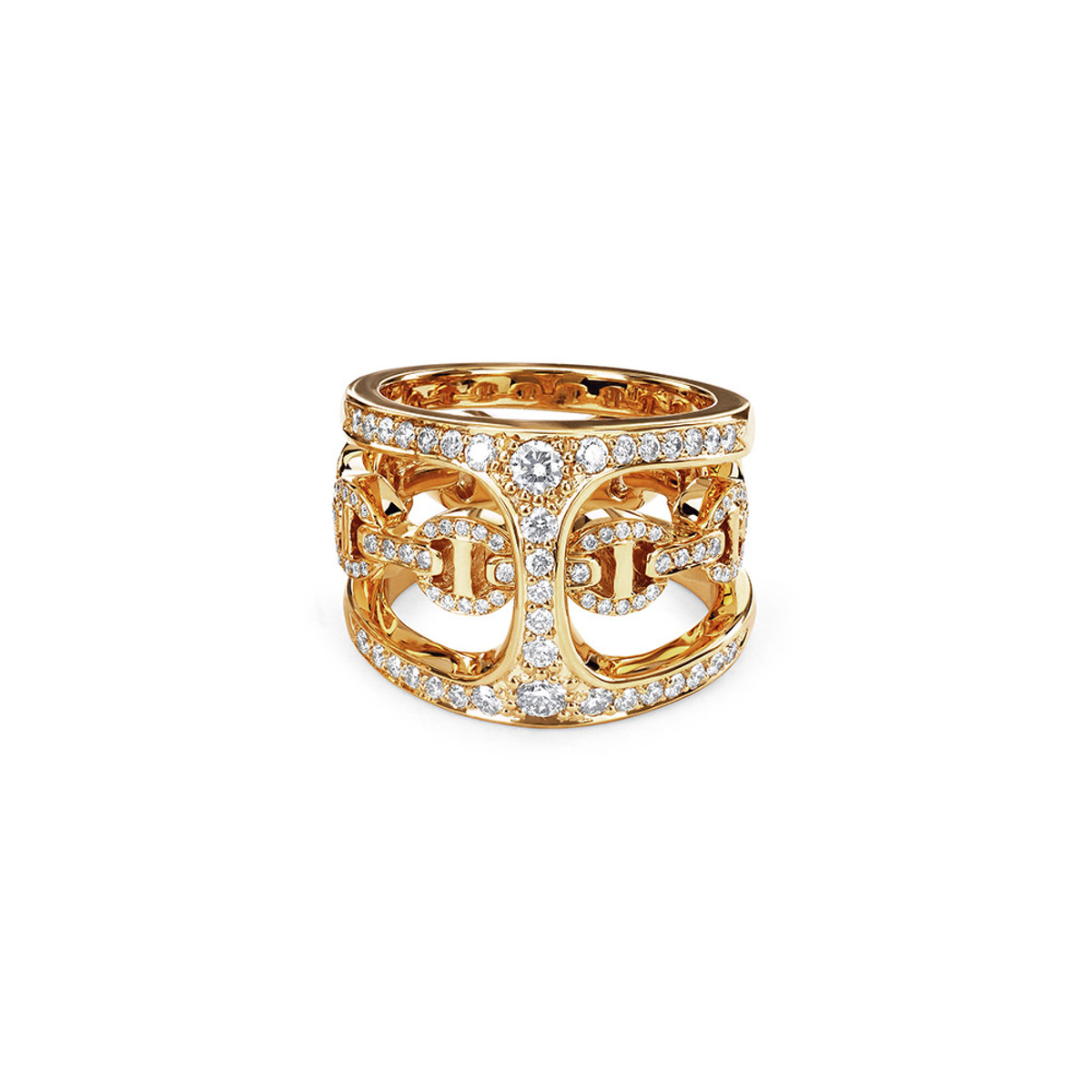 Hoorsenbuhs 18K Yellow Gold Phantom Clique Diamond Antiquated Tri-Link Ring-57488 Product Image