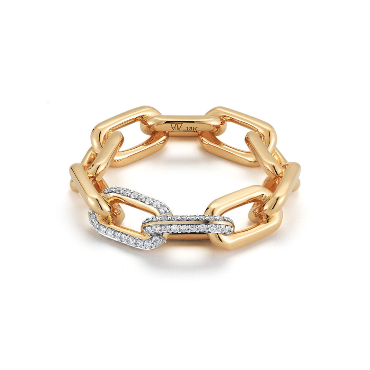Walters Faith Saxon 18K Yellow Gold Double Diamond Large Chain Link Ring, Size 6.5-56170