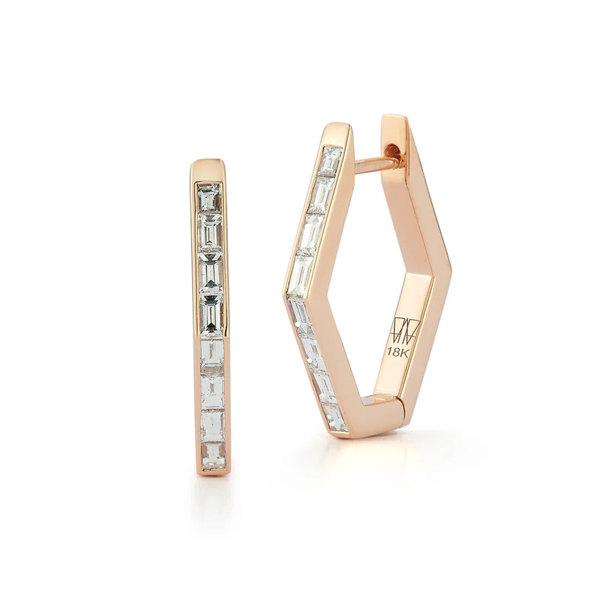 Walters Faith Quentin 18K Rose Gold and Baguette Diamond Hexagon Hoop Earrings-56959 Product Image