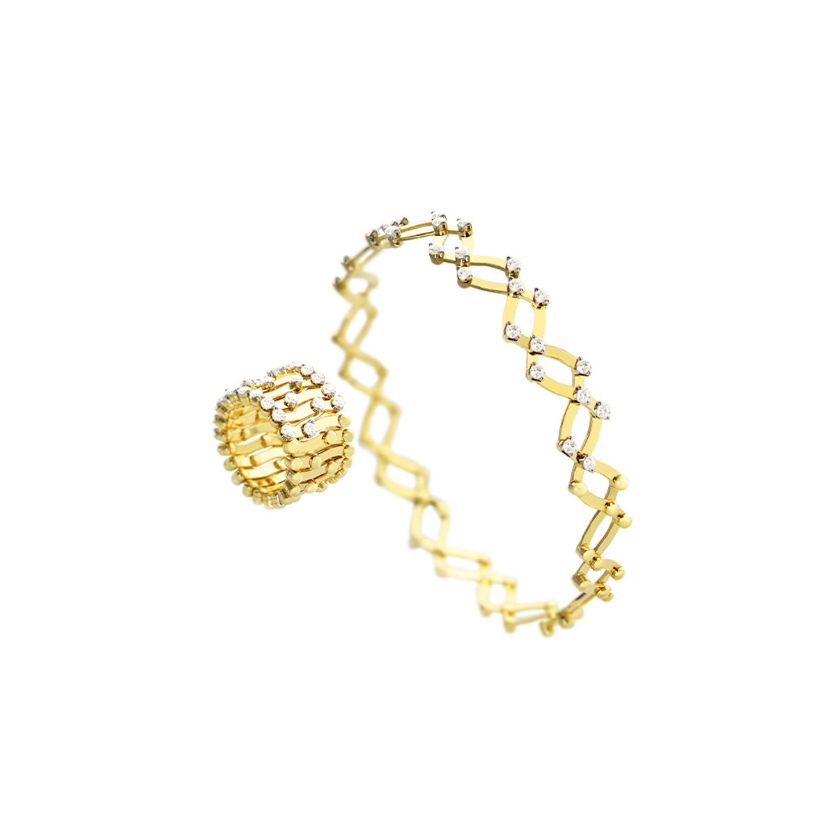 Serafino Consoli 18K White & Yellow Gold Diamond Ring Bracelet-56550