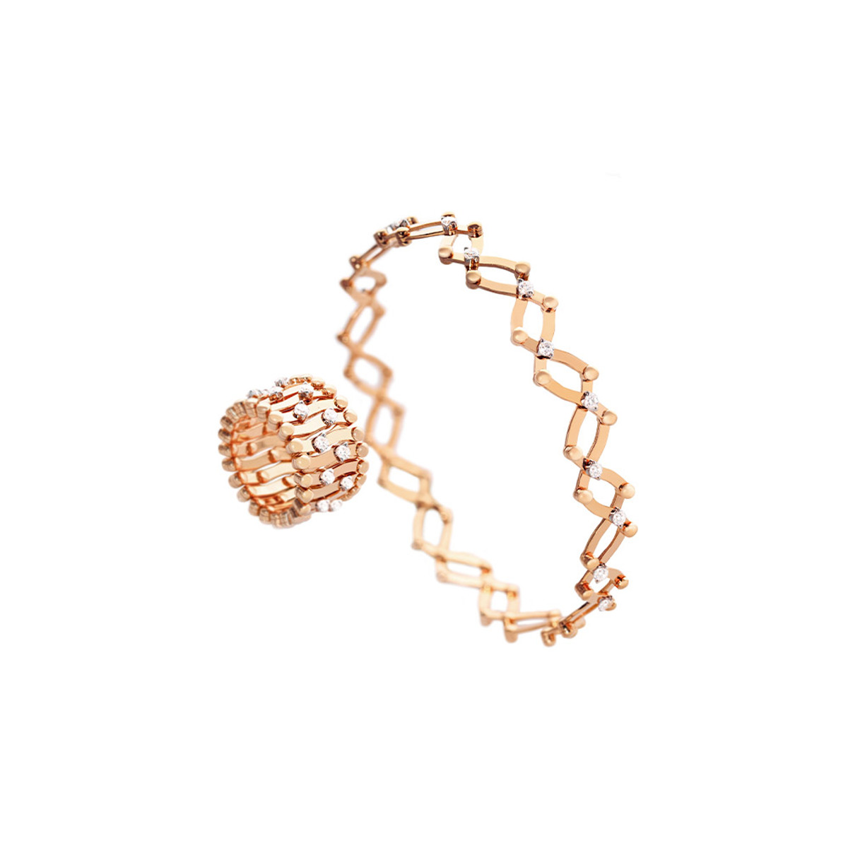 Serafino Consoli 18K Rose Gold Diamond Ring Bracelet-56551