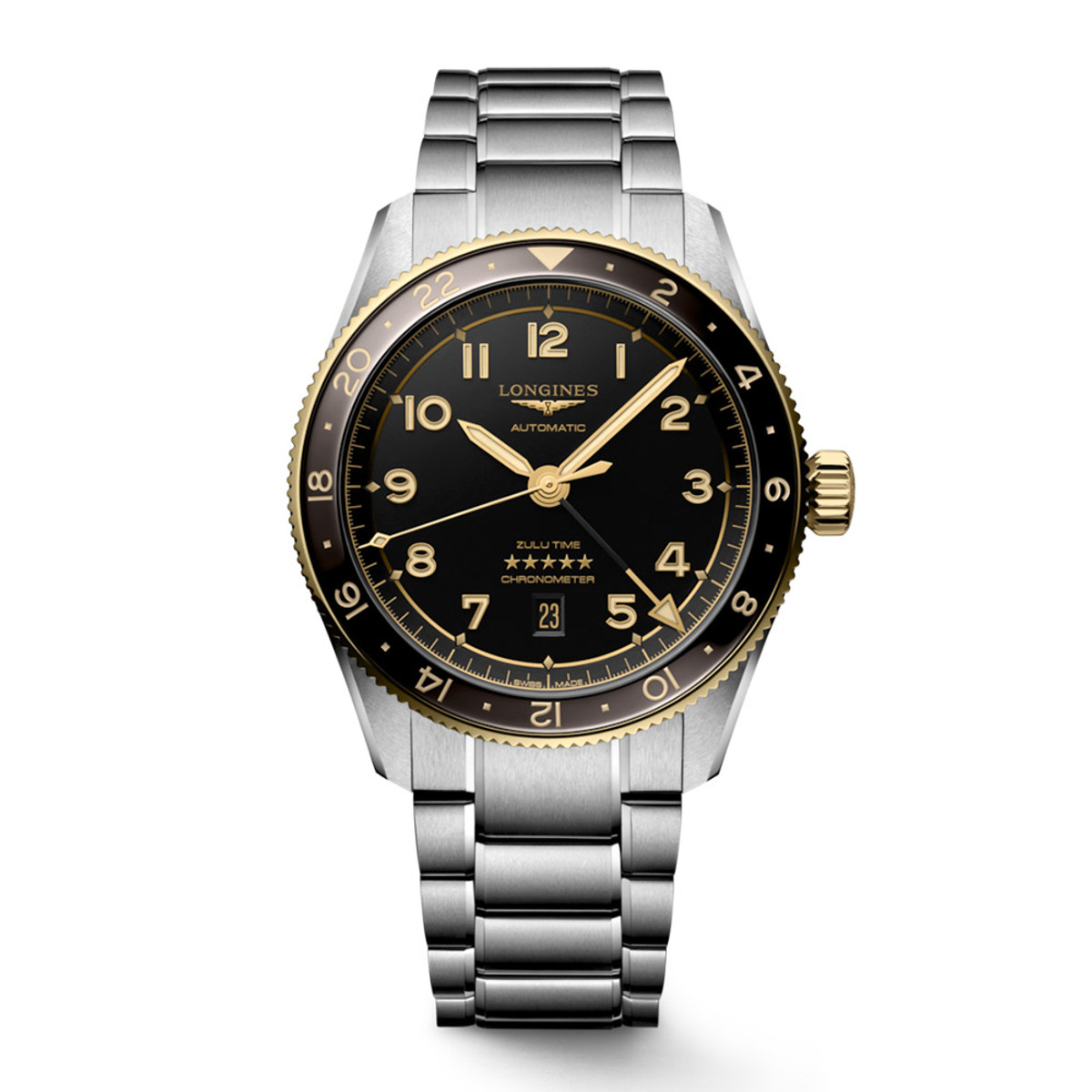 Longines Spirit Zulu Time GMT Automatic 18K Yellow Gold & Steel