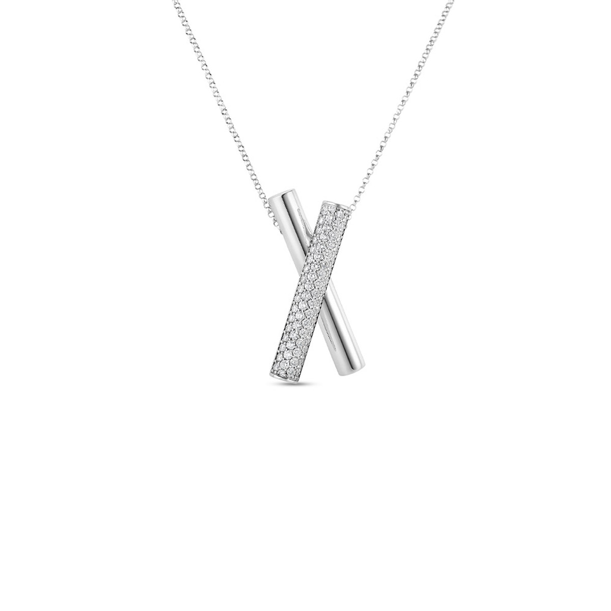 Roberto Coin 18K White Gold Domino Diamond Necklace-57382 Product Image
