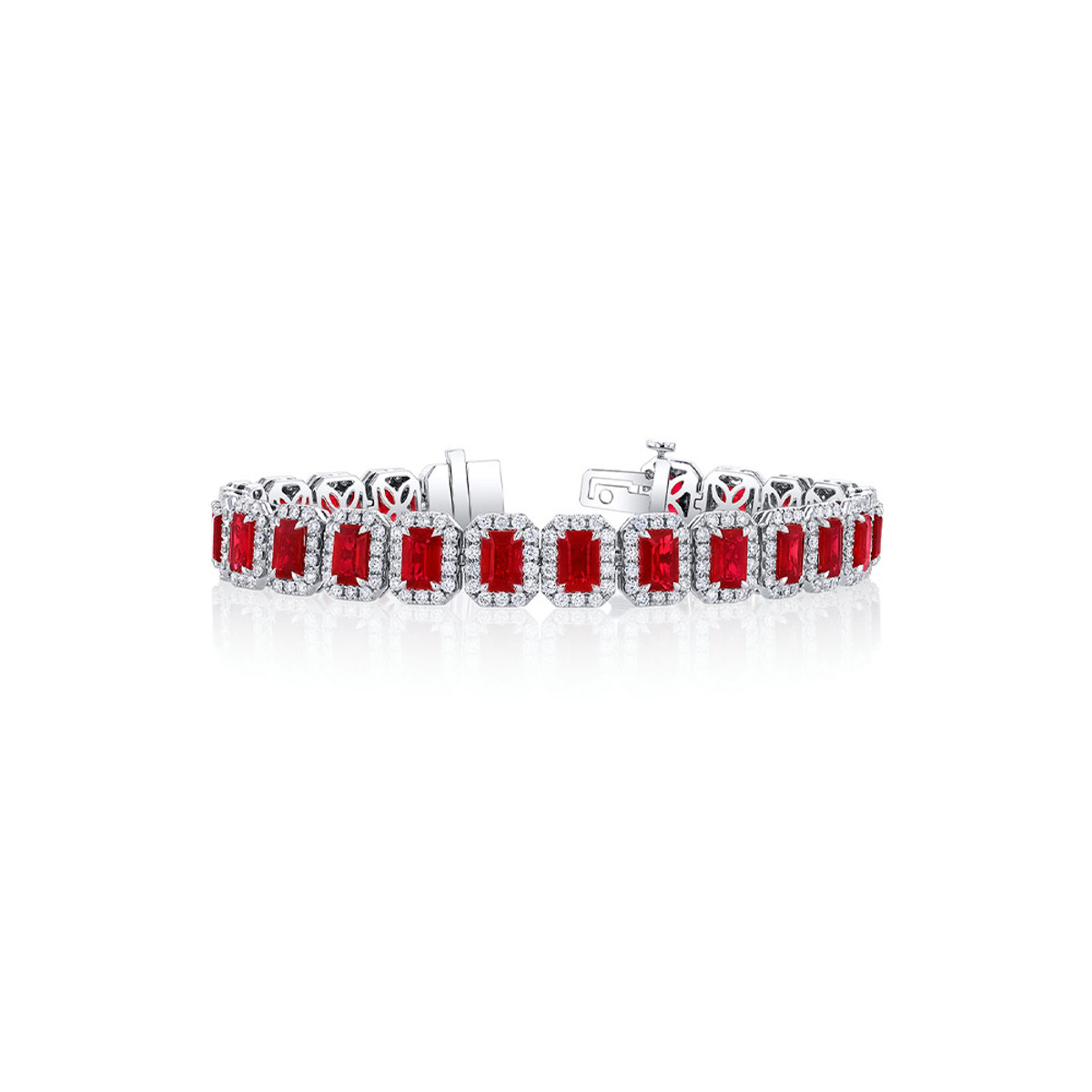 Hyde Park Collection 18K White Gold Ruby and Diamond Line Bracelet-57729 Product Image