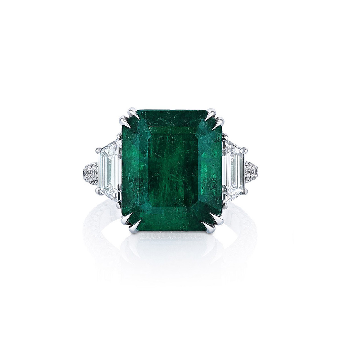 Hyde Park Collection Platinum Emerald and Diamond Ring-57726