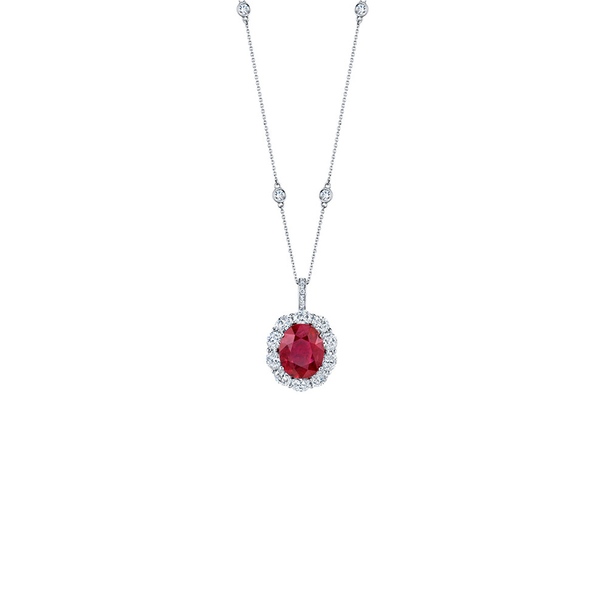Hyde Park Collection Platinum Ruby and Diamond Halo Nicklaces-58179