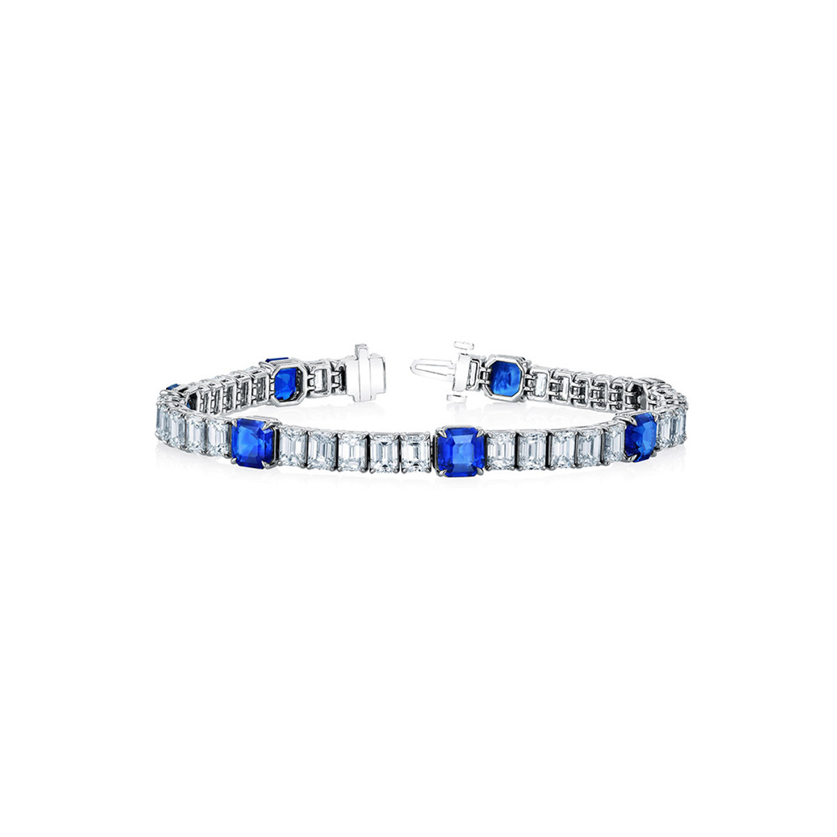 Hyde Park Collection Platinum Sapphire and Diamond Line Bracelet-59714 Product Image