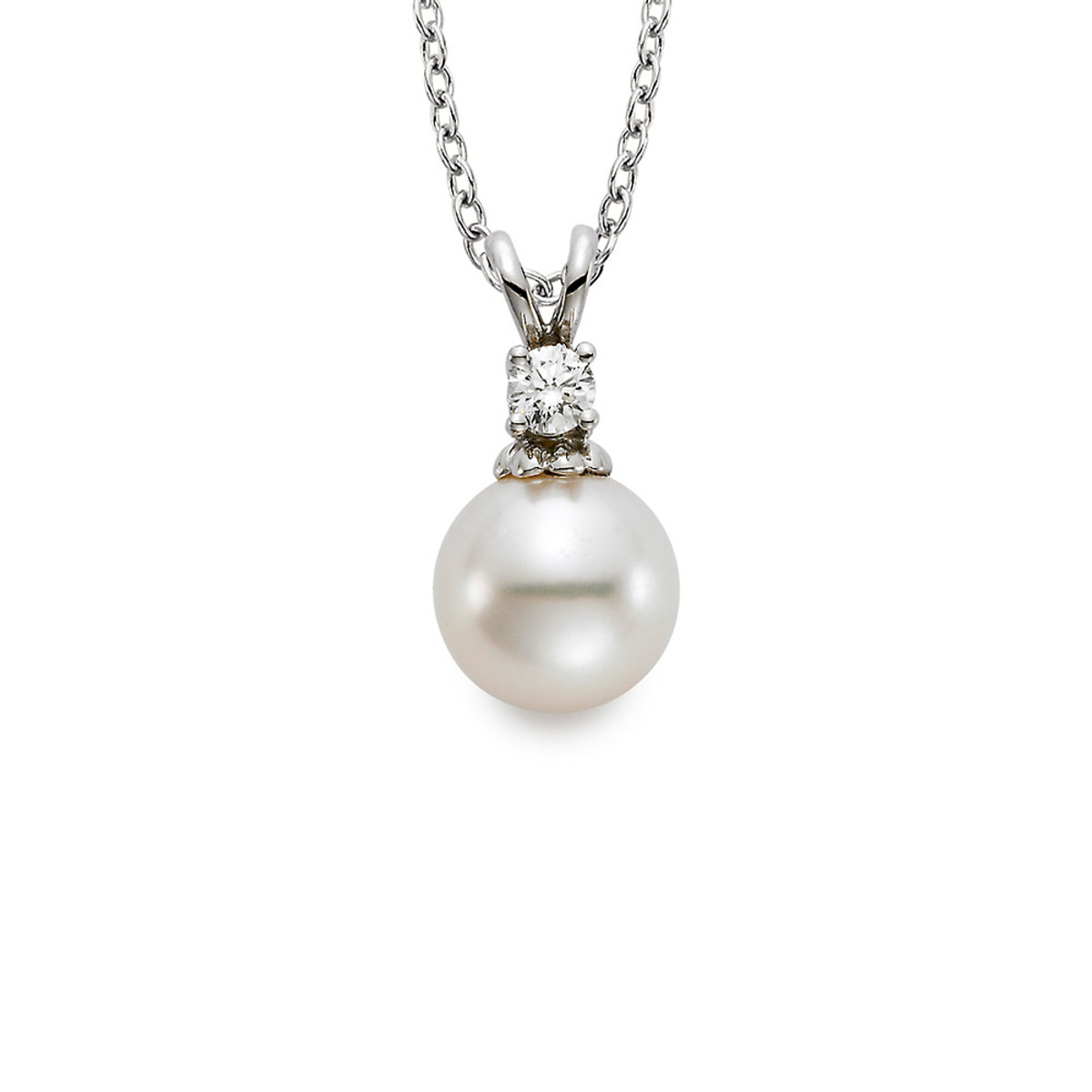 Hyde Park 18K White Gold Diamond & Pearl Pendant. 7.5-8MM. A Grade Akoya Pearl.-25814 Product Image