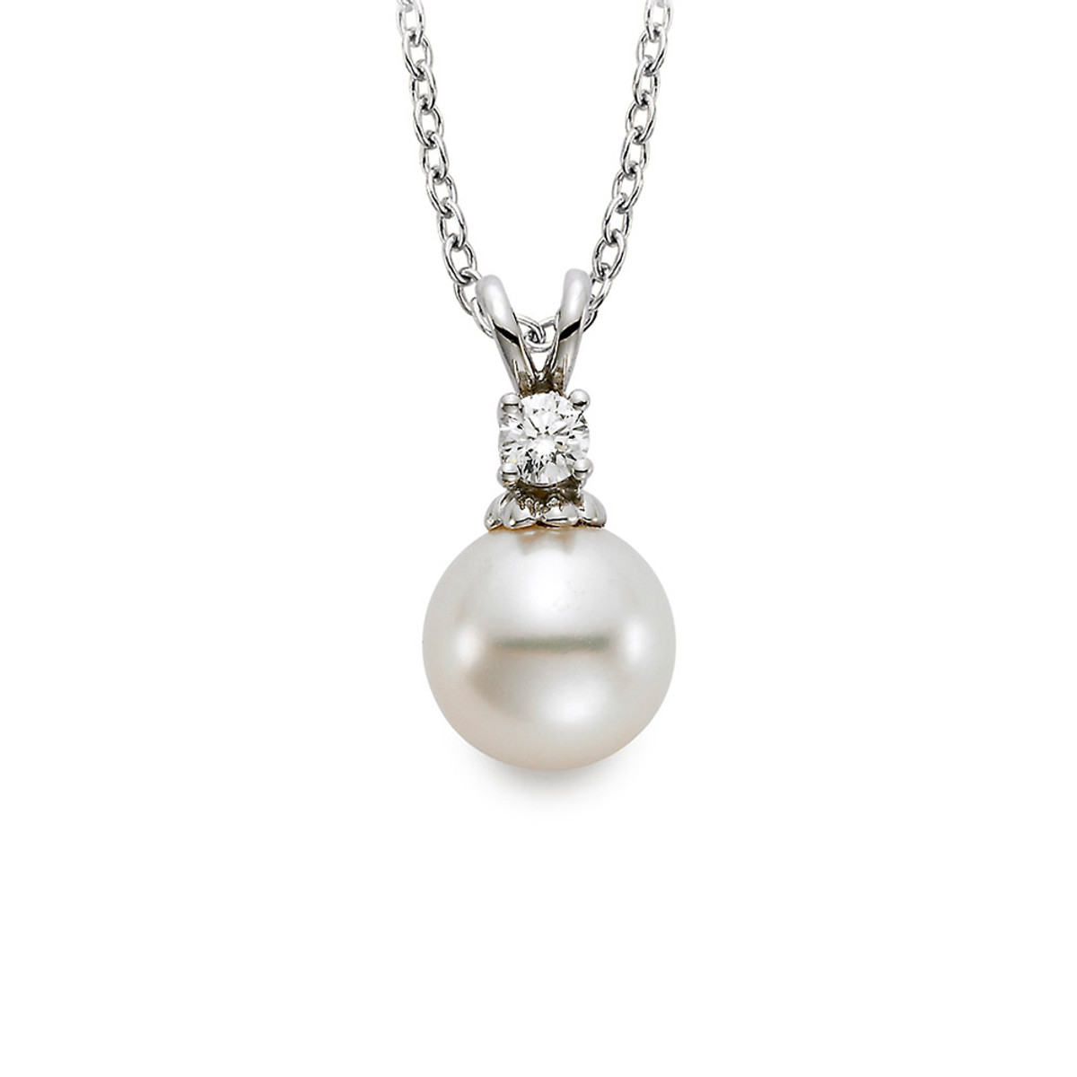 Hyde Park 18K White Gold Diamond & Pearl Pendant. 8.5-9MM. A Grade Akoya Pearl.-25816 Product Image