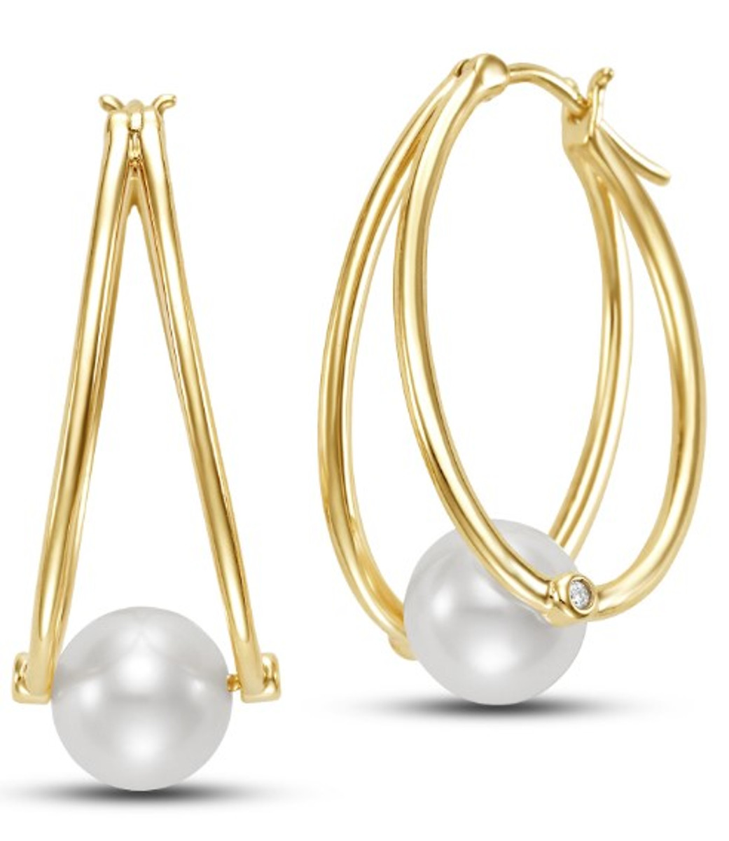 Hyde Park Collection 14K Yellow Gold Pearl Hoop Earrings-58546 Product Image