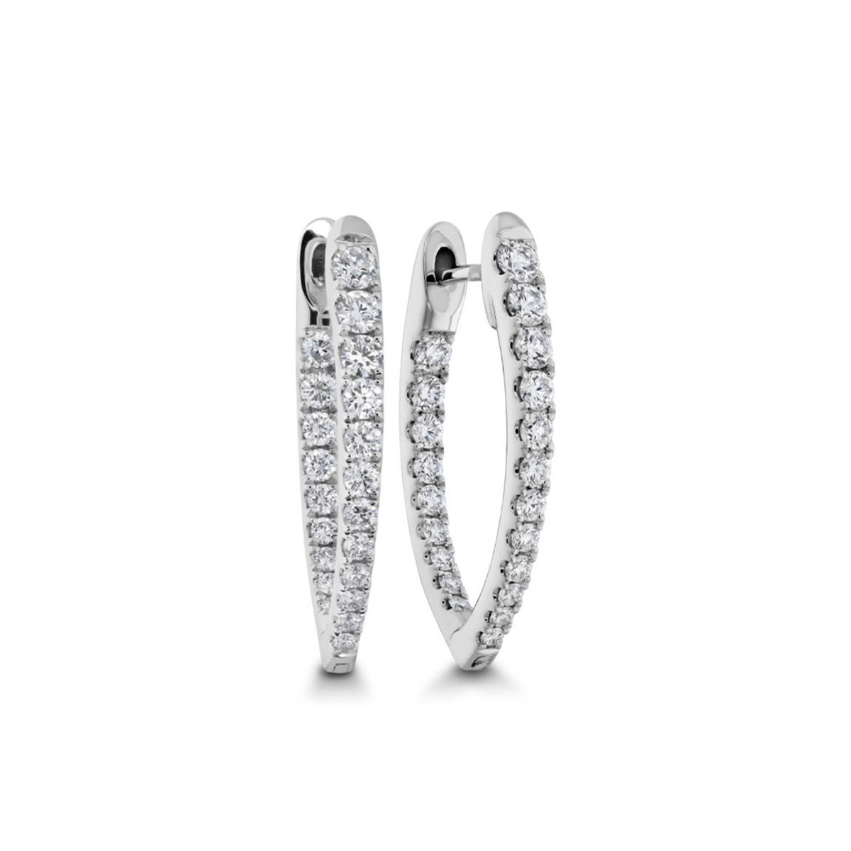 Hyde Park Collection 18K White Gold Diamond Hoop Earrings-30708 Product Image