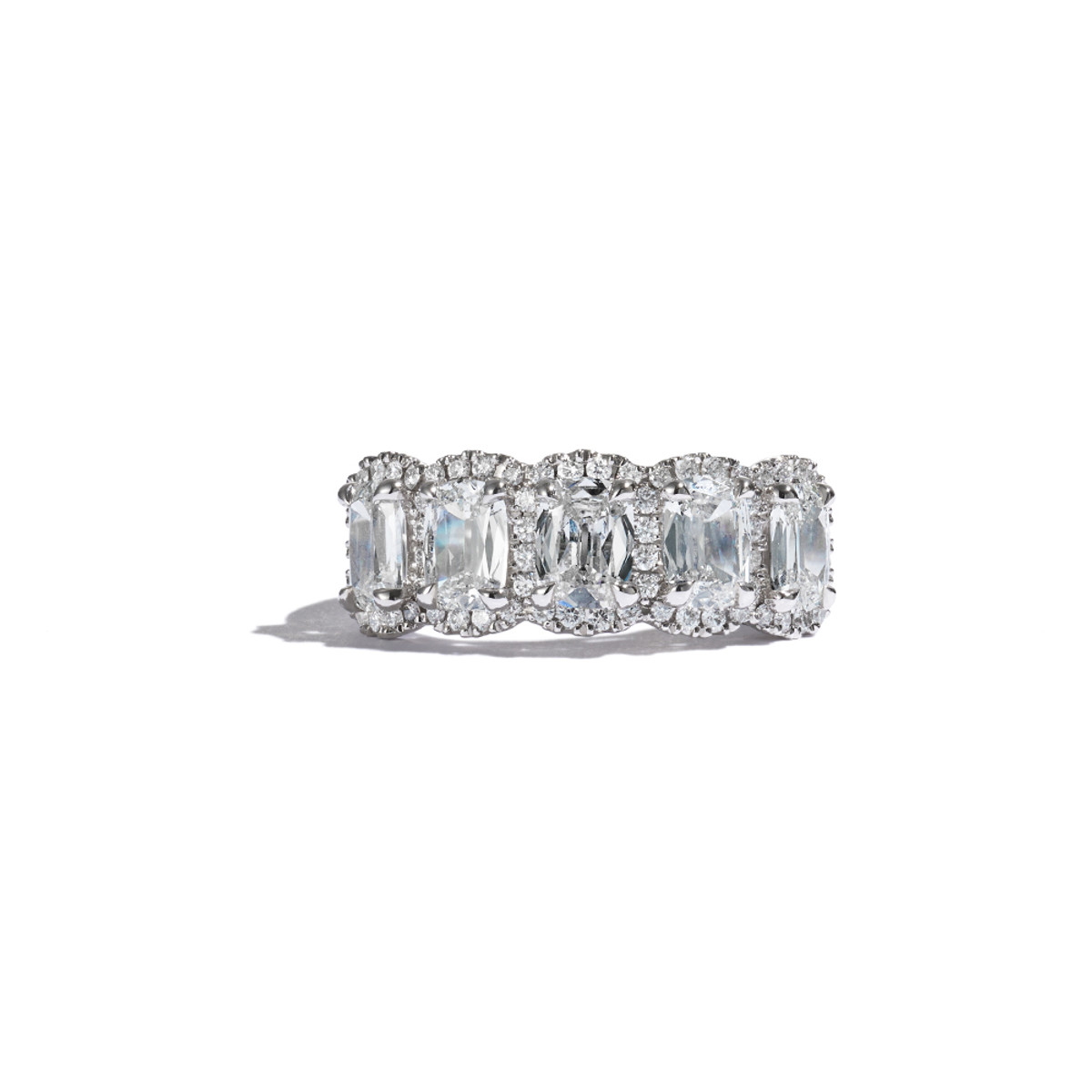 Henri Daussi 18k White Gold 2.18ct Five Cushion Diamond Halo Band-57897 Product Image