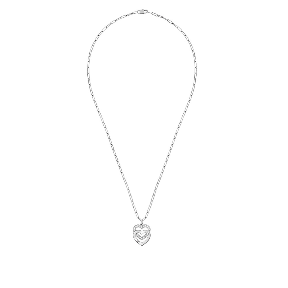 Dinh Van 18K  White Gold Double Coeurs R15 Pendant on Chain-60460