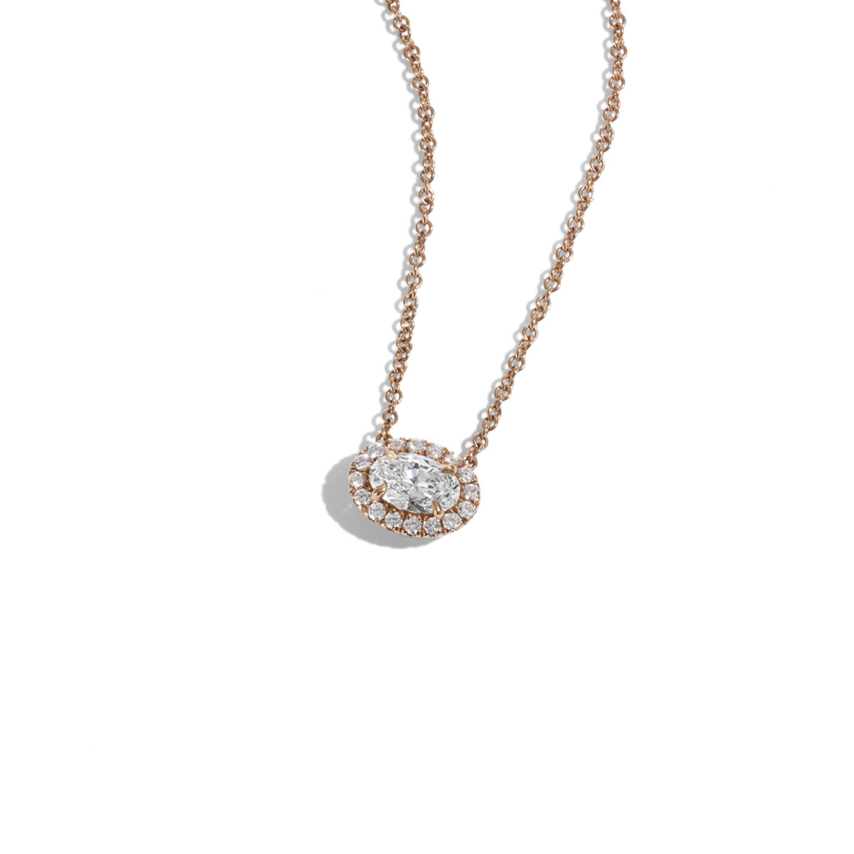 Hyde Park 18k Rose Gold 0.52CT Diamond Oval Halo Pendant-36386