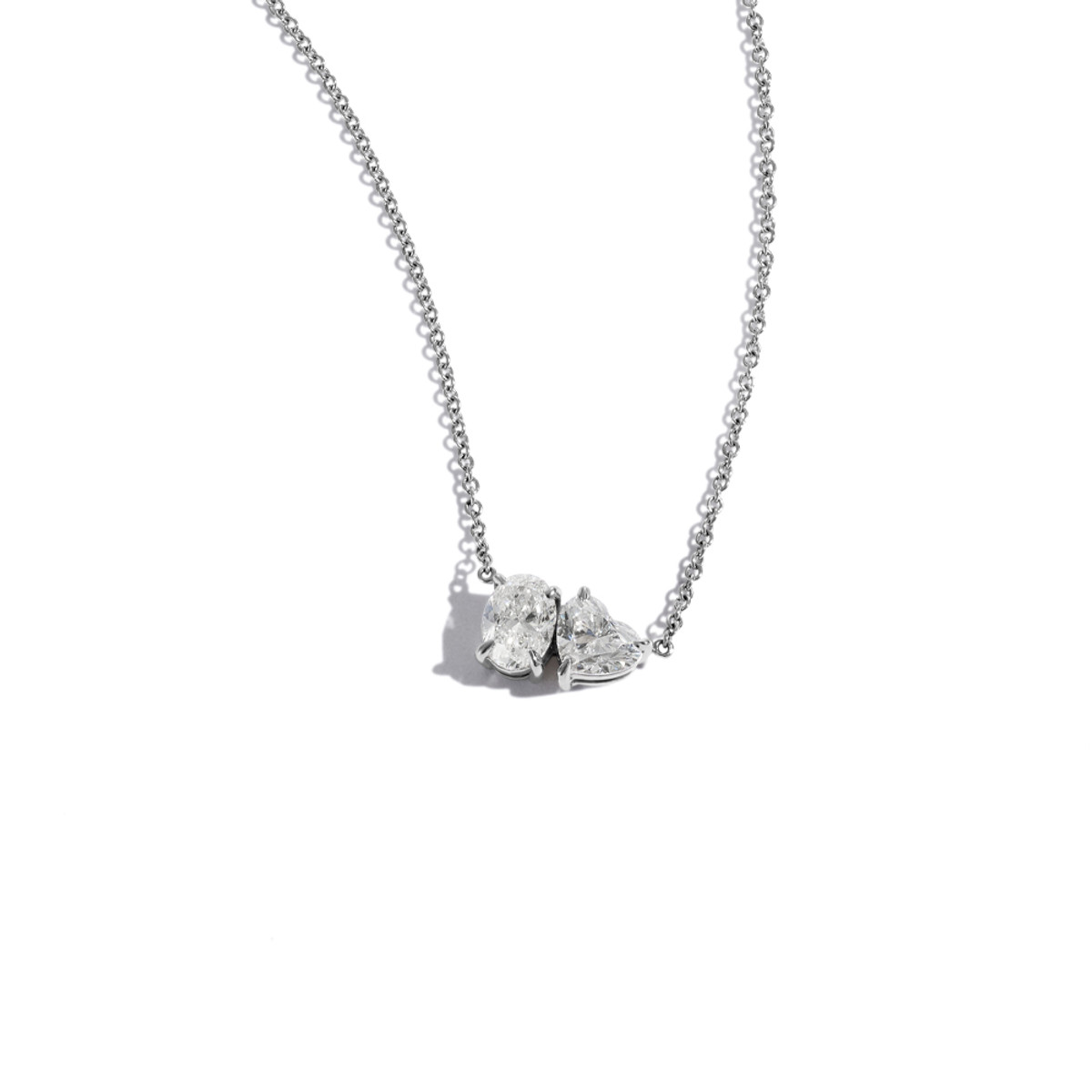 Hyde Park 18k White Gold Twin 1.40ct Heart-Shaped and Oval Diamond Necklace-49155 Product Image