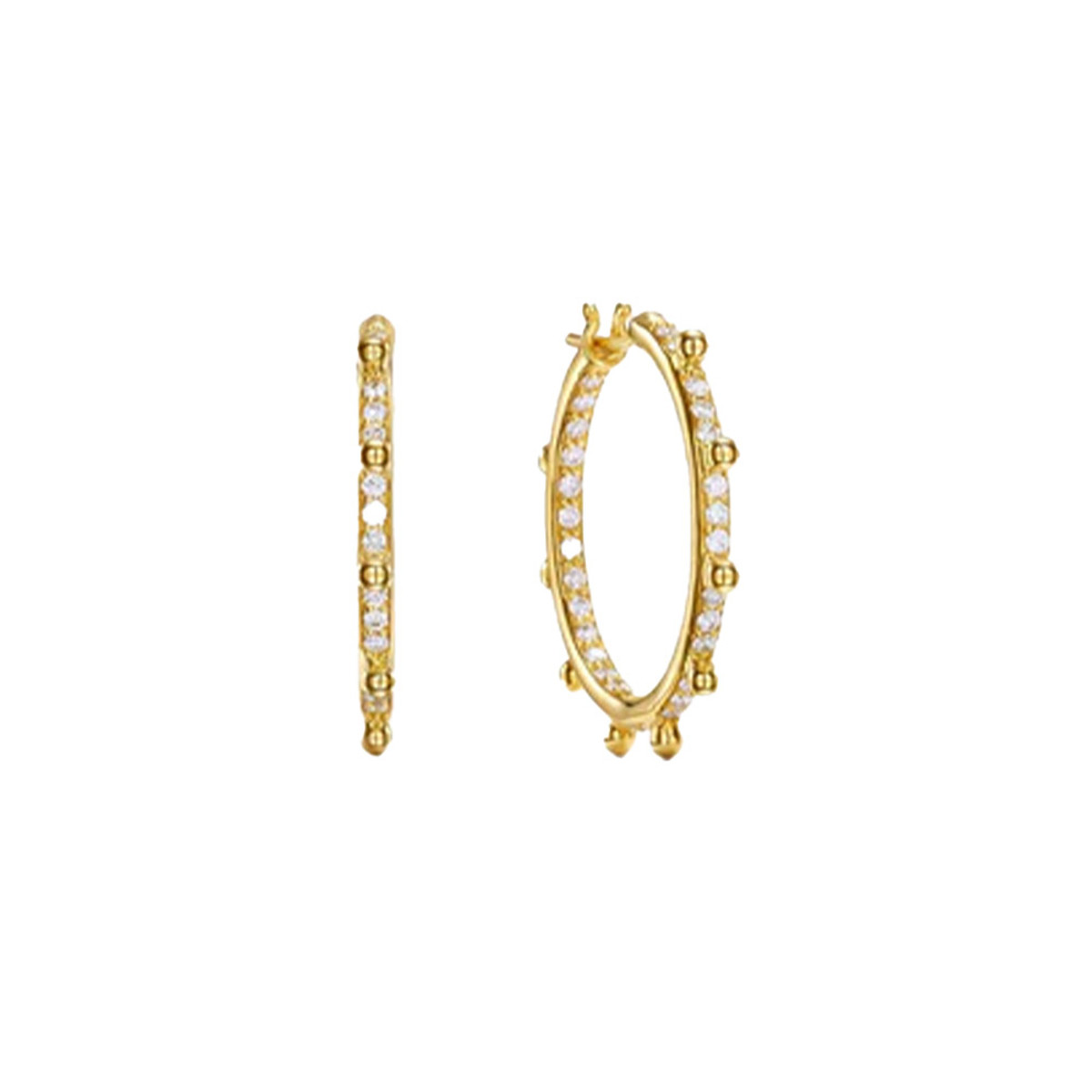 Temple St. Clair 18K Yellow Gold Pave Granulated Hoops-61263 Product Image